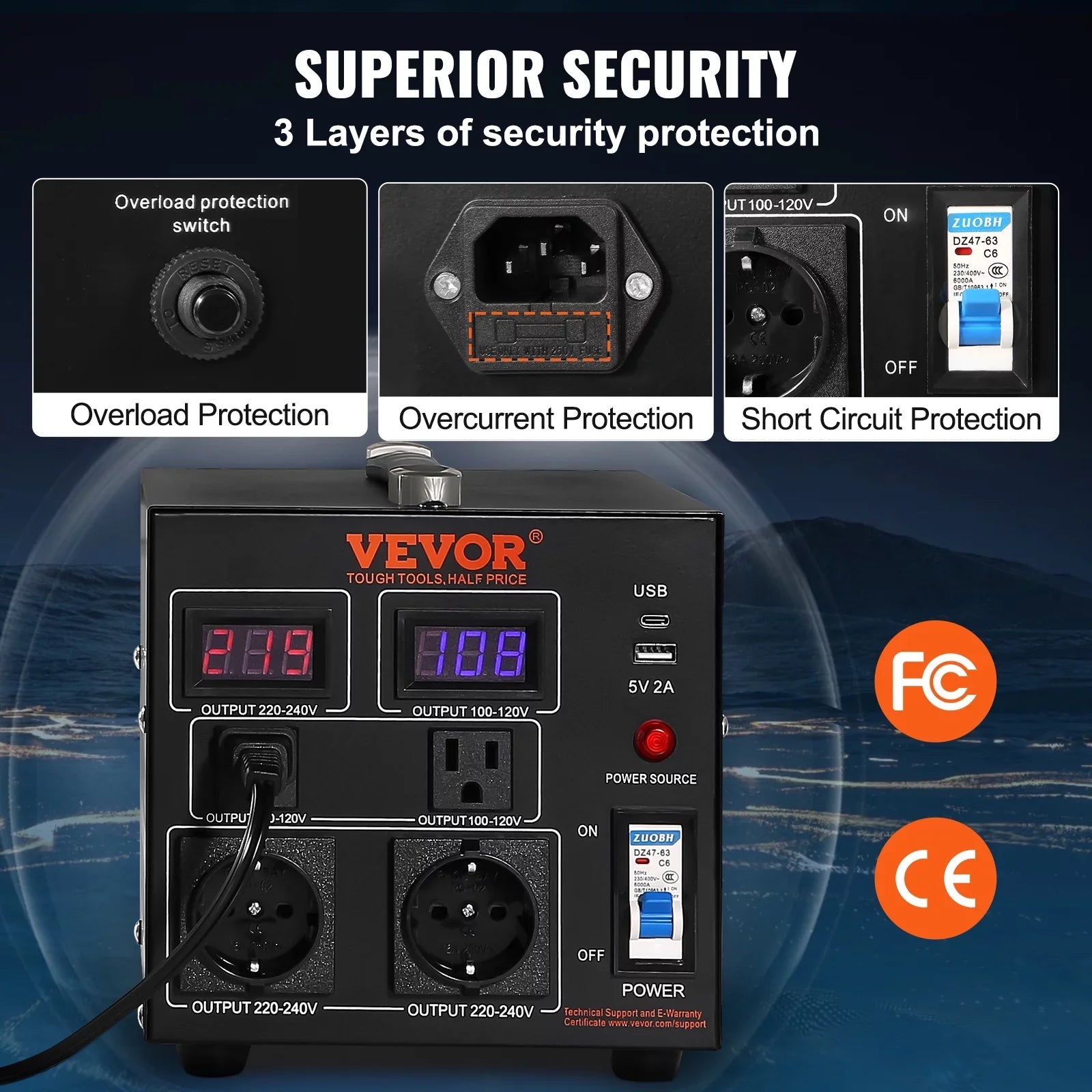 2000W Voltage Converter Transformer Step Up/Down 220V-110V /110V-220V