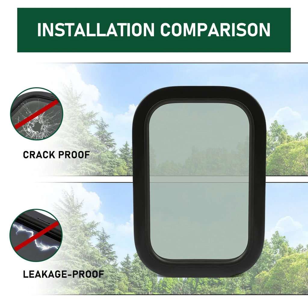Kojem  Window Black Universal for Camper Vertical Trailer Rip-Up Cargo Powder Coated Glass Steel