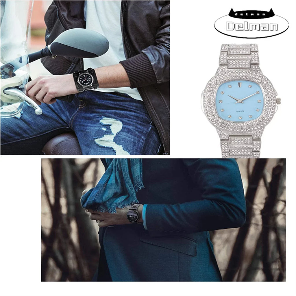 Bling Bling Hip Hop Iced Out Watches Nauti Designer Look Full Shiny Diamond Watch Case, Dial and Bracelet 8967/