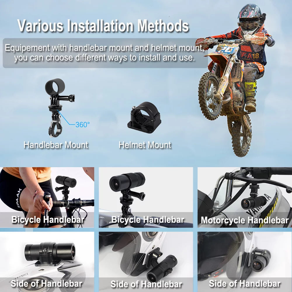 WiFi Helmet Camera with Remote Control,  1080P Bicycle Camera Waterproof Portable 150° Wide Angle Night Vision Lens Action Camera , Loop Recording, -Sensor