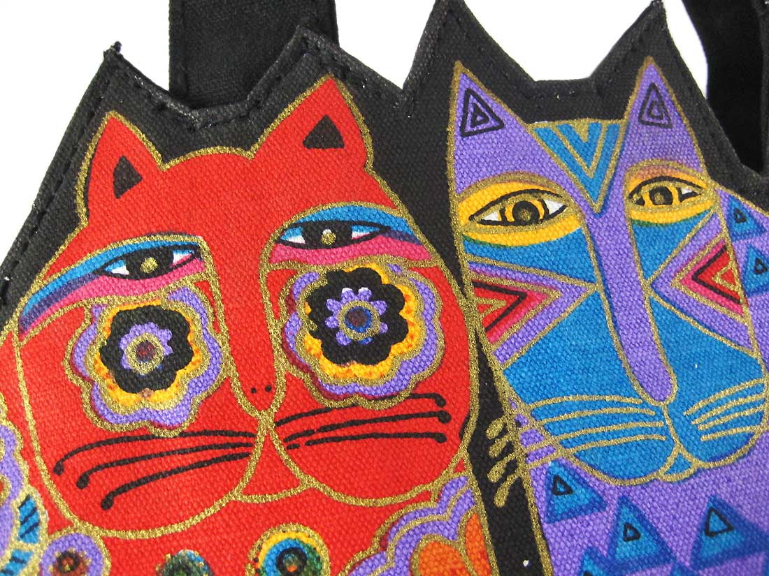 Laurel Burch Medium Tote Zipper Top 12".5".5"-Tres Gatos - Red, Orange & Blue
