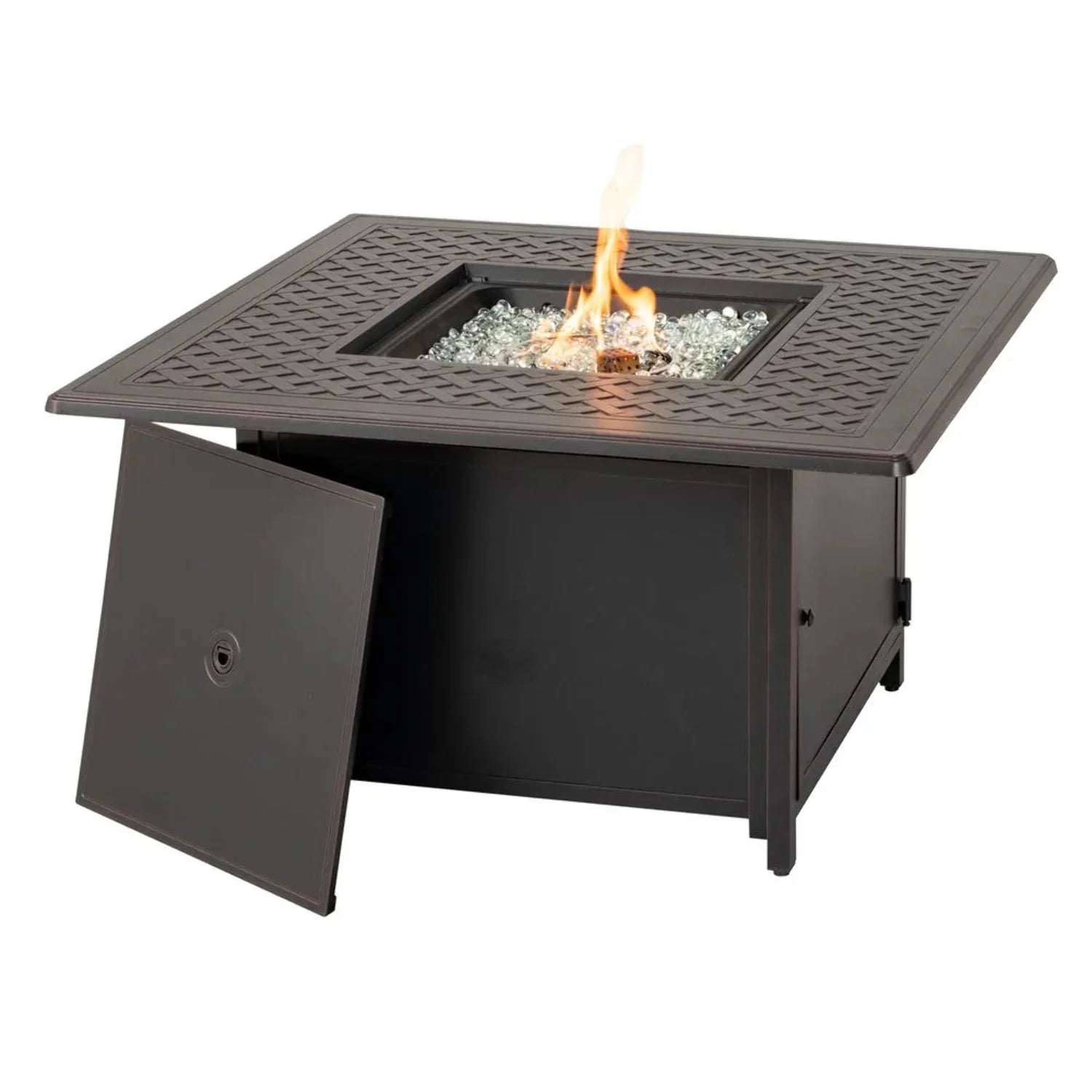 Alfresco Home Heron 42" Square Aluminum Gas Fire Pit Chat Table in Topaz Gray