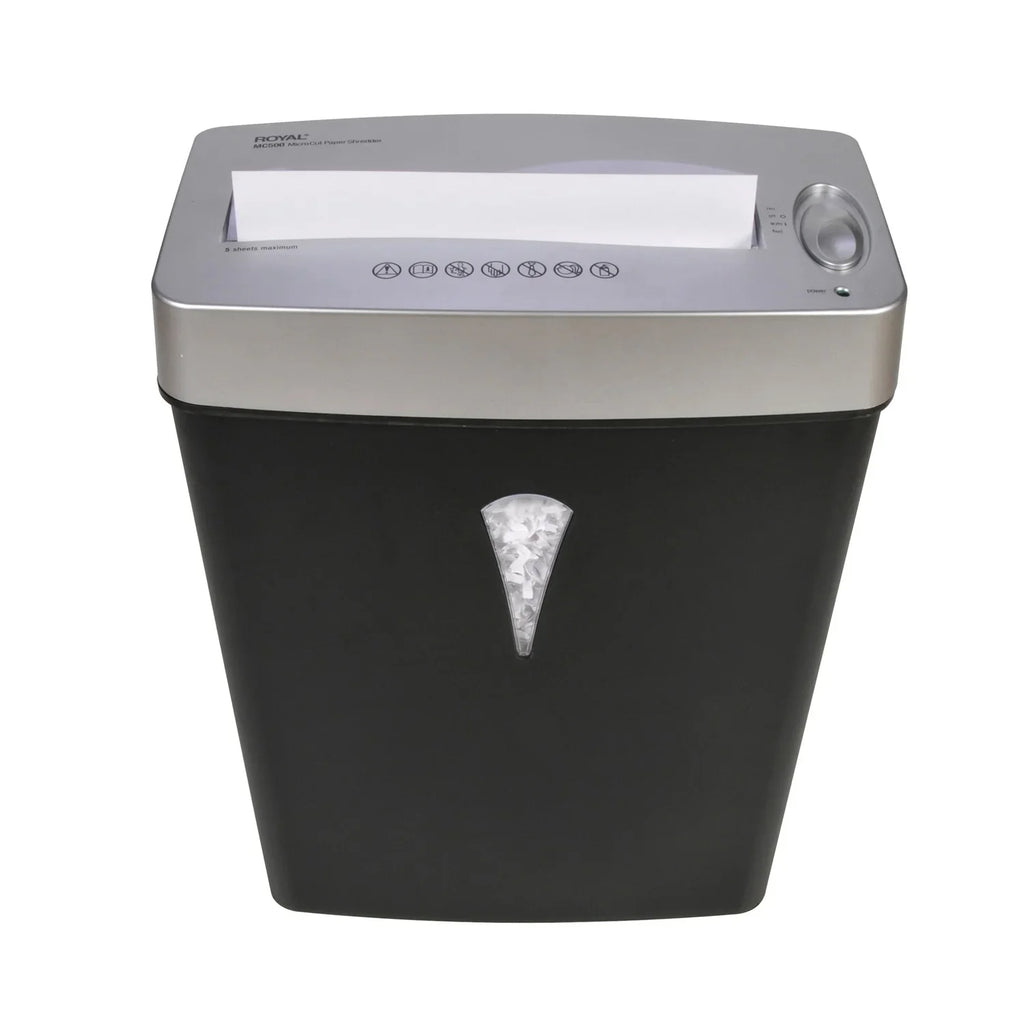Royal  Paper Shredder - Micro Cut - 5 Per Pass - for shredding Paper, Credit Card - 0.157" x 0.394" Shred Size - 4 gal Wastebin Capacity - Black, Silver