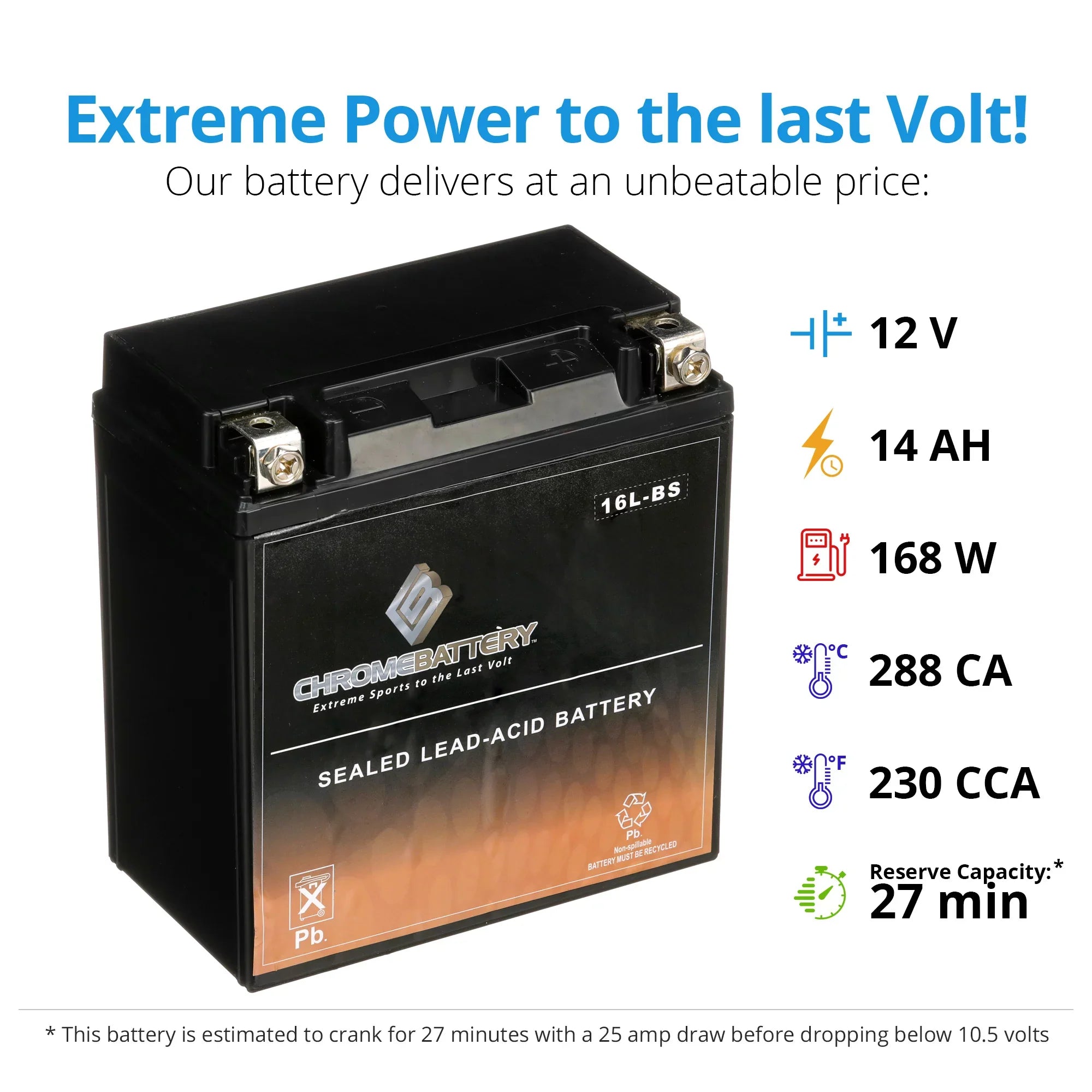 Chrome Battery - (16L- 12 Volt,14 Ah, 230 ) Jet Ski Battery for Kawasaki 650cc Jf650  1991