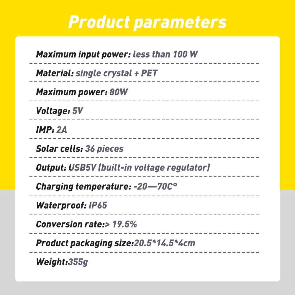 80W Outdoor Foldable  Solar Panel Power Bank for Camping Hiking