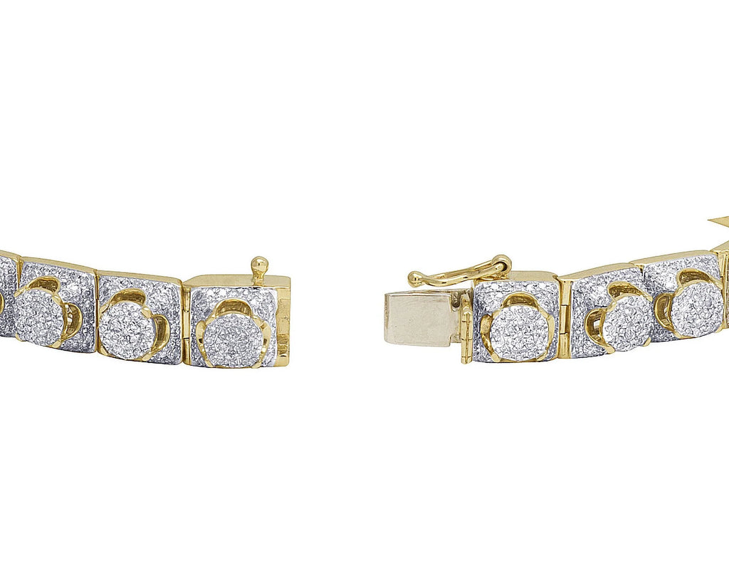 Men's 10K Yellow Gold Diamond 8MM Cluster Bracelet 6.6  8.5"