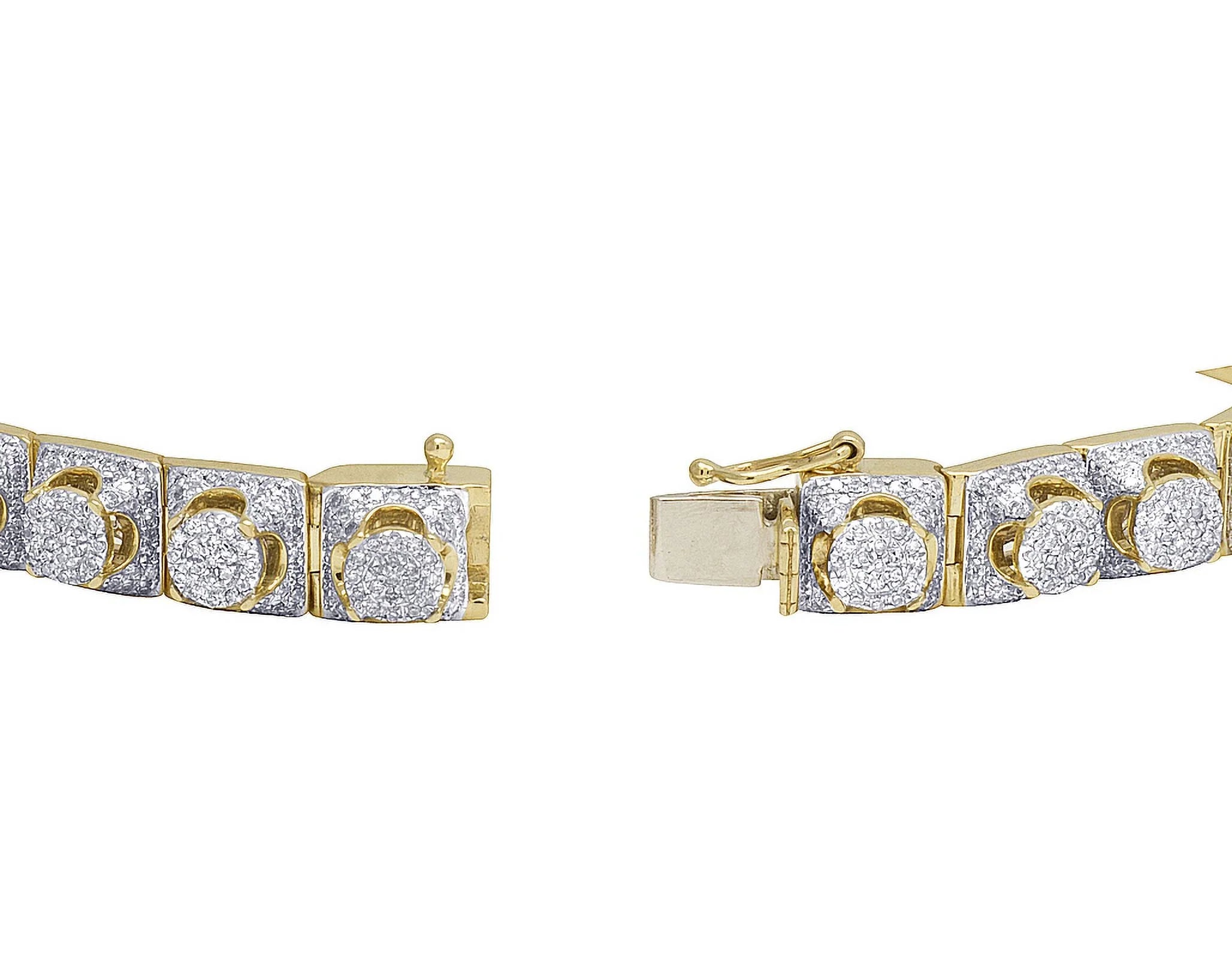 Men's 10K Yellow Gold Diamond 8MM Cluster Bracelet 6.6  8.5"