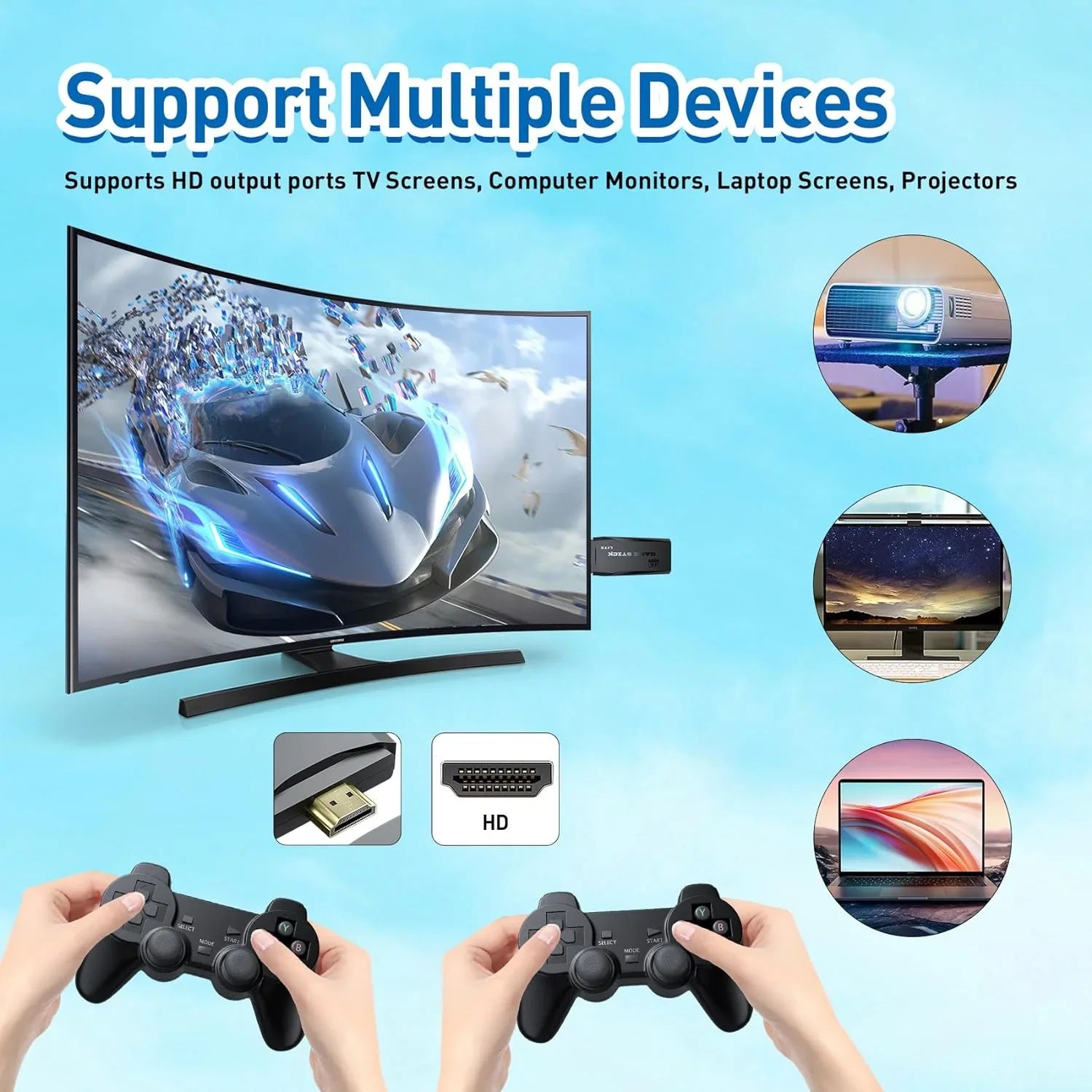 Retro Game Stick Emulator Console - Preloaded 12000+ Classic Retro Games,9 Emulators,Plug and Play Video Games for ,Nostalgia Stick Support 4K  Port,2 Wireless Gamepads(64G)
