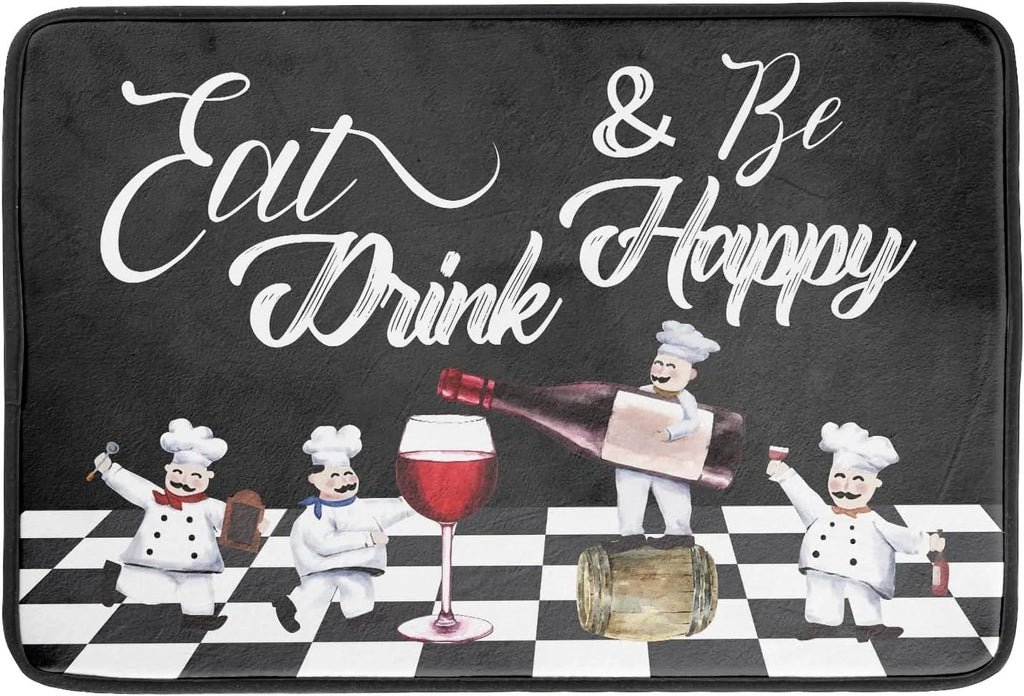 Wellsay Bistro Fat Chef Dish Drying Mat 18x24 Anti Fatigue Wine Plump Italian Red Glass Drainer Mat Black White Chubby Pasta Cook Check Dishes Pad Buffalo Plaid Dish Drainer Rack Mats Kitchen Decor
