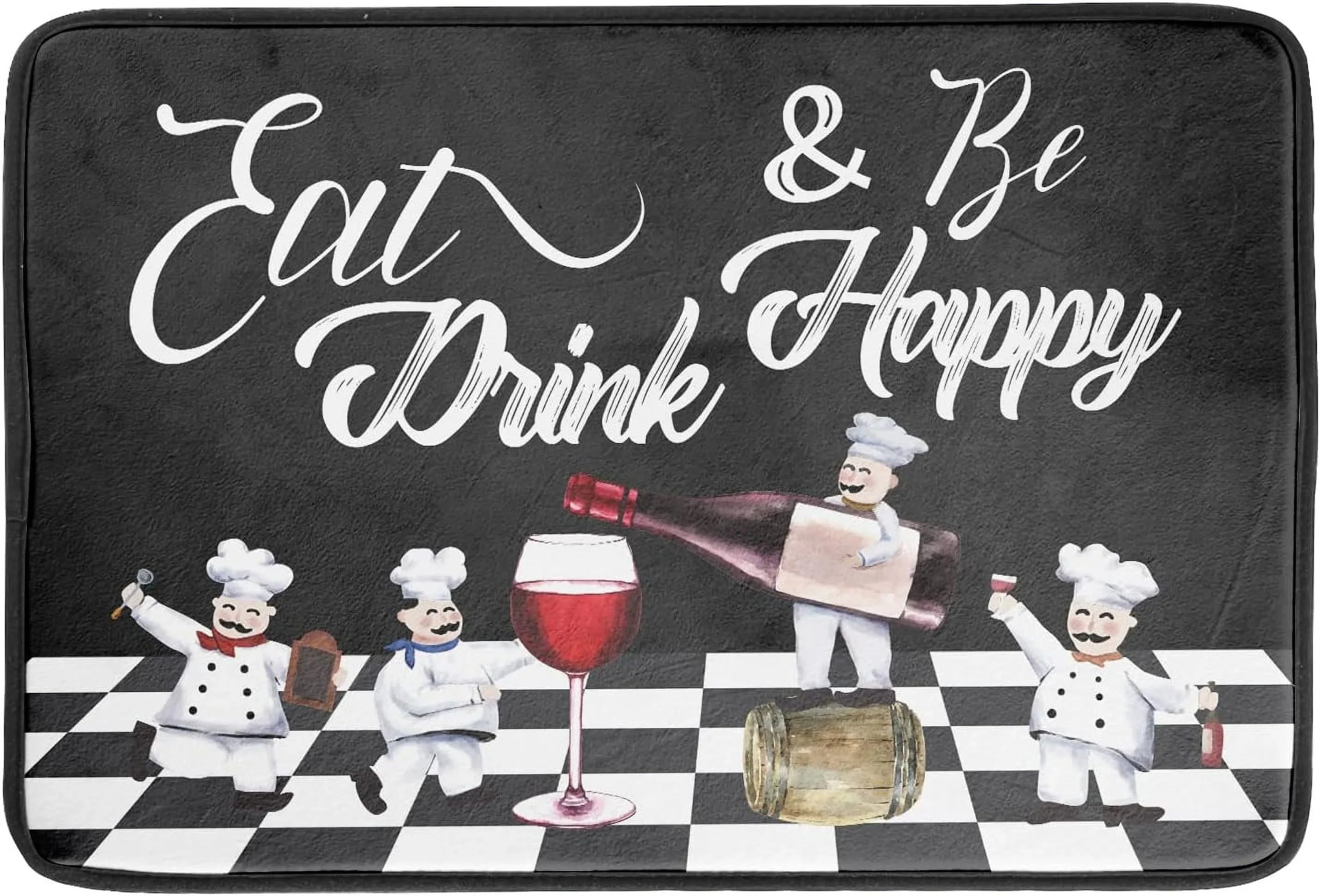 Wellsay Bistro Fat Chef Dish Drying Mat 18x24 Anti Fatigue Wine Plump Italian Red Glass Drainer Mat Black White Chubby Pasta Cook Check Dishes Pad Buffalo Plaid Dish Drainer Rack Mats Kitchen Decor