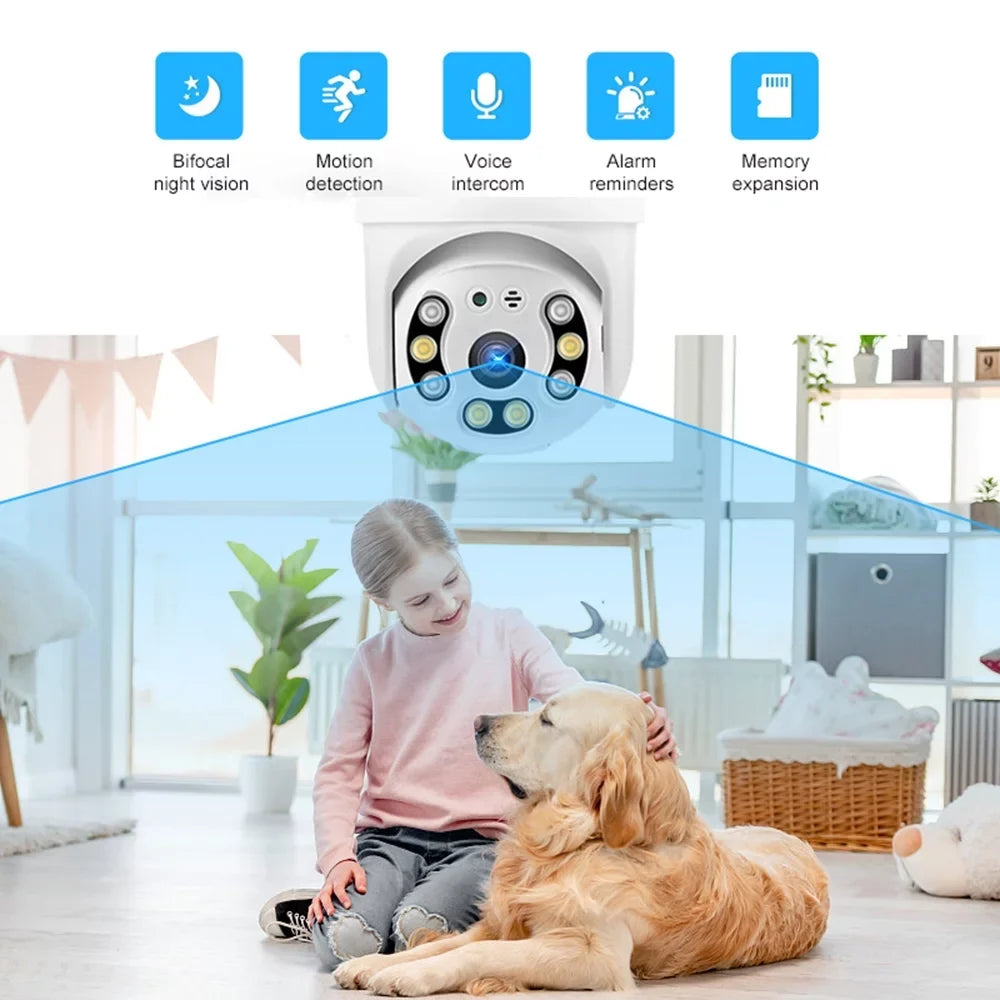 1080P Waterproof Smart WiFi Camera System - Wireless with 355° Rotation, Motion Detection, Sound & Light Alarm, Night Vision, Two-Way Communication,  Remote Control for Home & Office Security