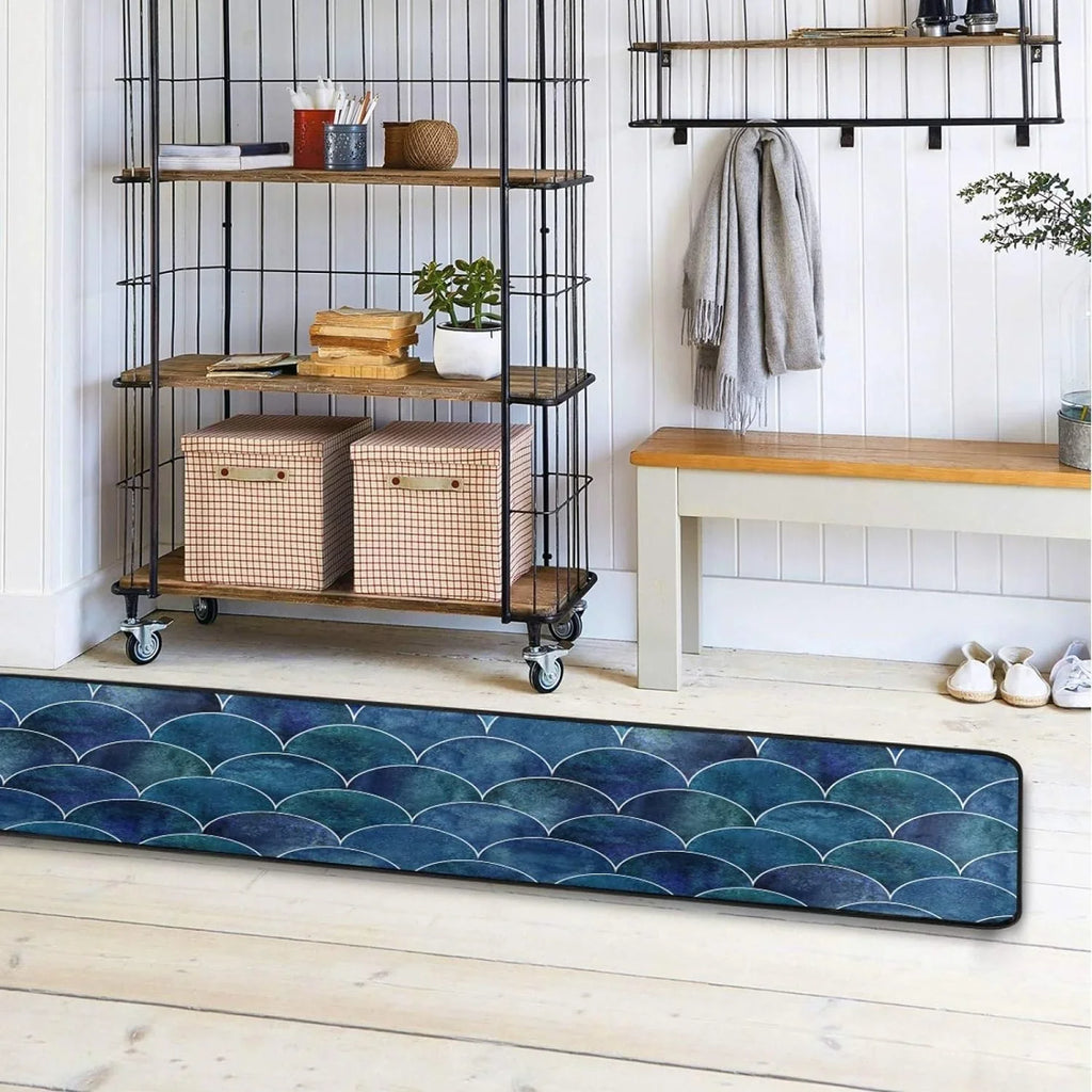 Kitchen Rugs and Mats Non-Skid Washable Runner Rugs Fish Scale Ocean Wave Japanese Long 72x24 inch for Floor Cushioned Hallway Entryway Indoor 2x6