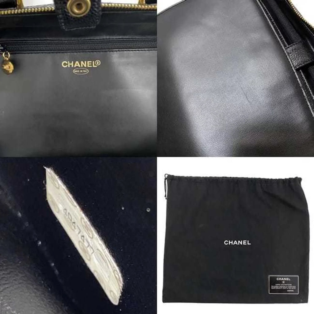 Pre-Owned Chanel Handbag Vanity Bag Black Gold Cocomark  Leather  Caviar Skin 4th  Stitch (Good)