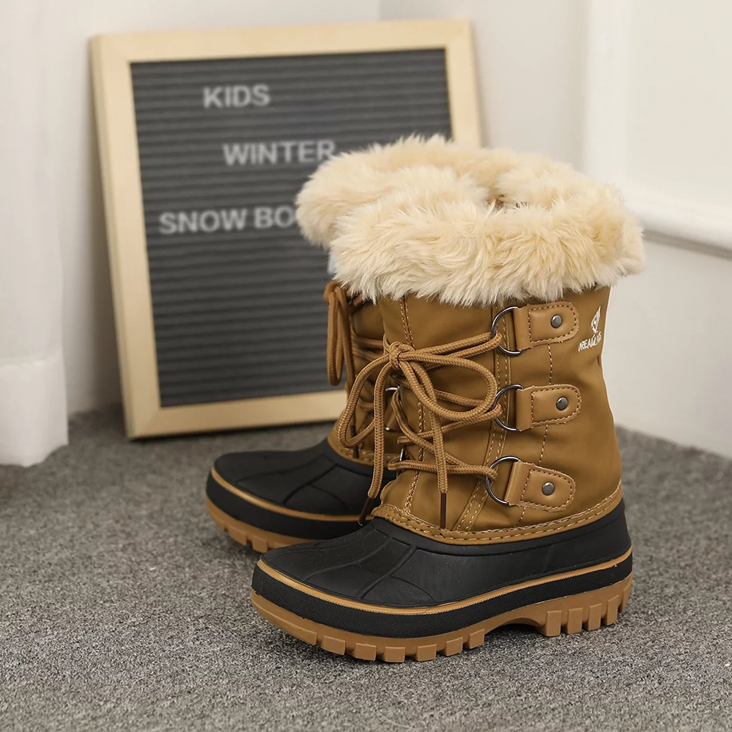 Dream Pairs Boys Girls Toddler Kids Ankle Winter Snow Boots Faux Fur-Lined Soft Boots Shoes Warm   Size 1 Little Kid