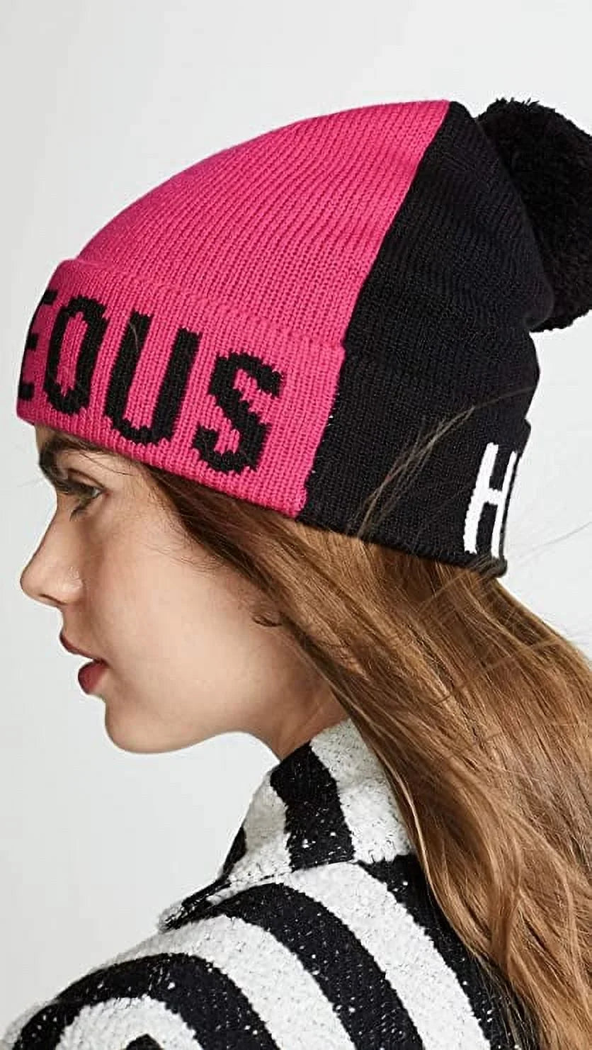 Kate Spade New York Women's Hello Gorgeous Beanie Hat, Black/Pink