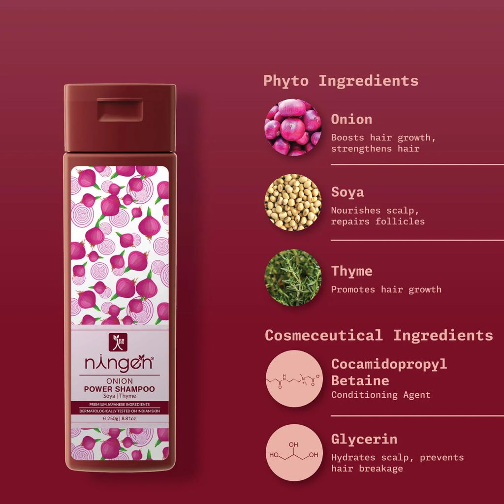 Ningen Red Onion Hair Shampoo  Contains Soya And Thyme  Blended With Nutrition Rich Soya And Thyme  Dermatologically Tested  200G