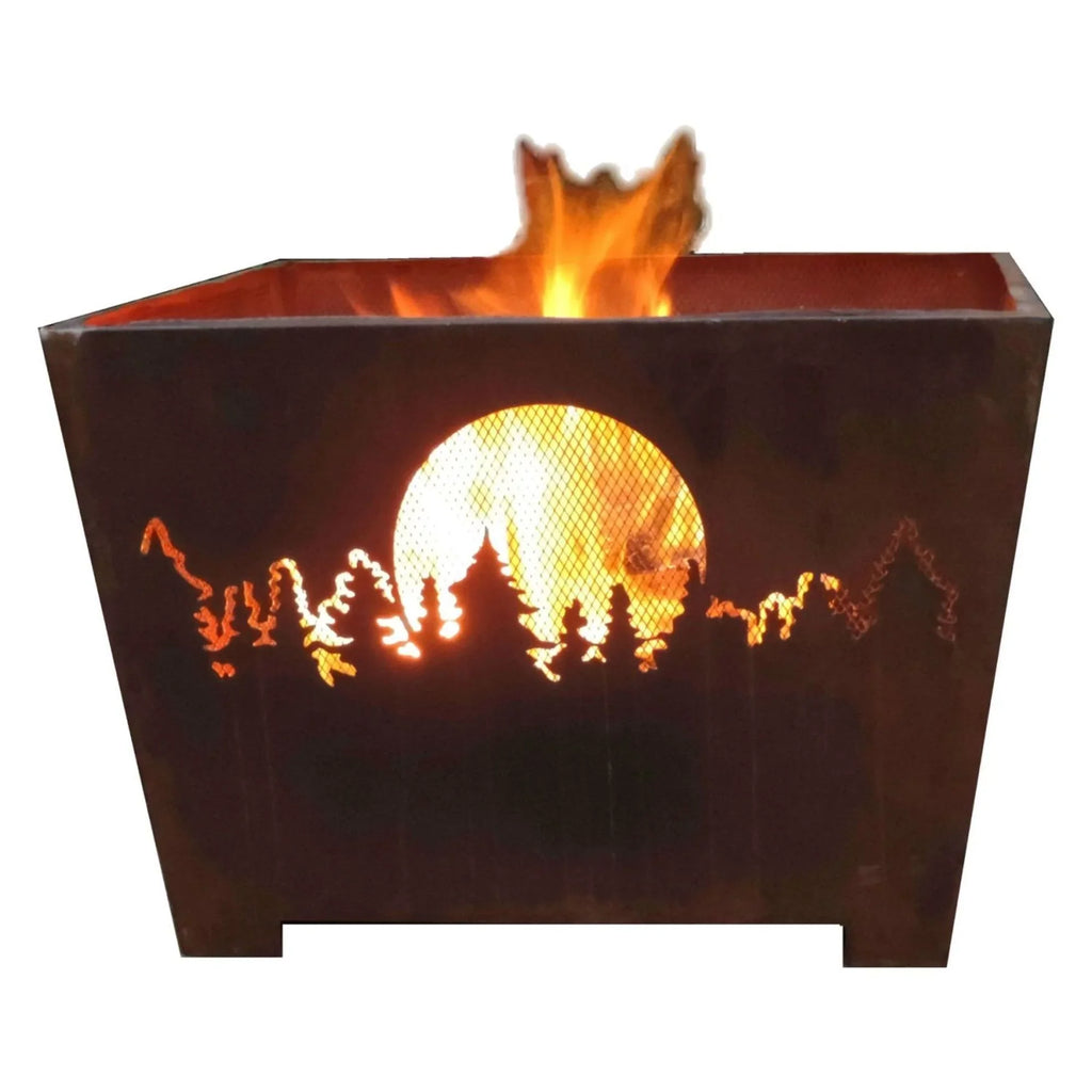 Esschert Design 24" Brown Rustic Finish Forest and Moon Square Outdoor Fire Basket