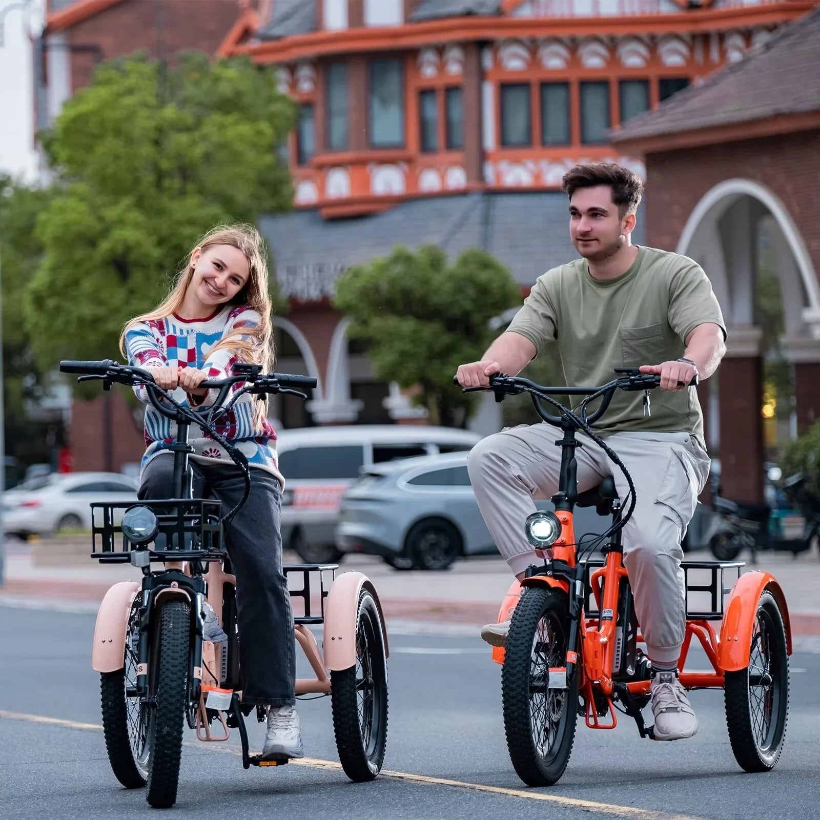 16MPH 500W 48V 14.5Ah 20" Electric Folding Tricycle for Women, Electric Motorized Tricycle Adult, Fat Tire 3 Wheel Electric Bikes, Step-Thru 1-Speed Electric Trike for Senior, Men