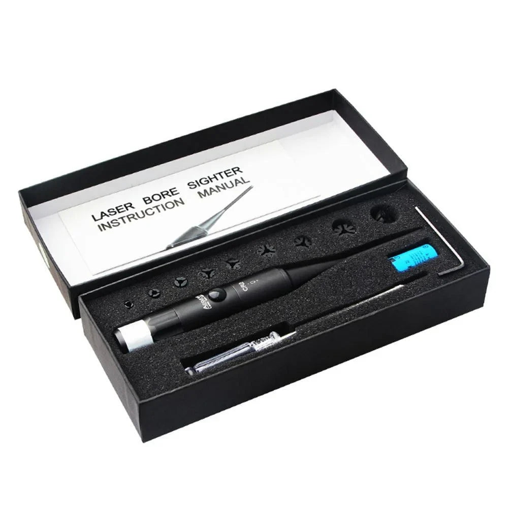 Bore Sight Kit with Big Button Switch for 0.177 to 0.50 Caliber with 9 Plastic Hard Joint Adapters # Green Sight