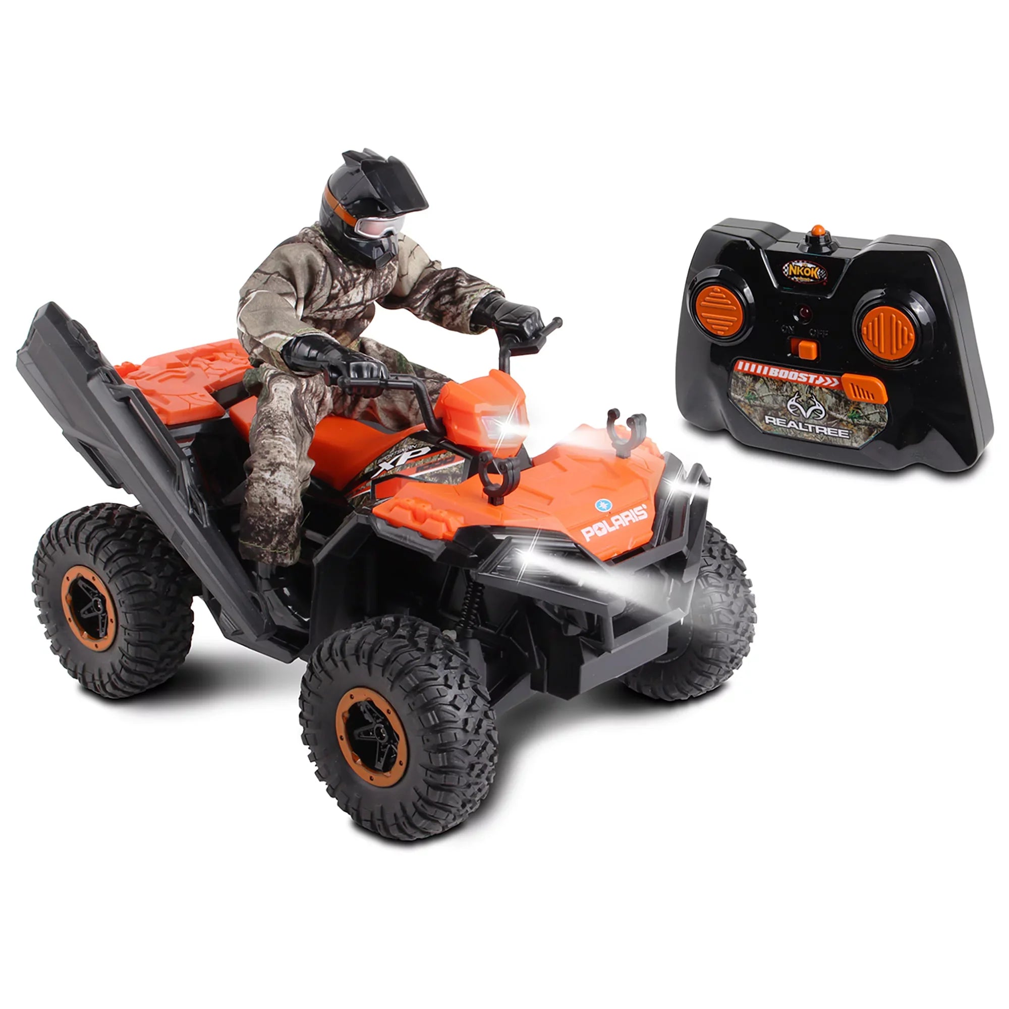RealTree 1:8 Scale Radio Control Polaris Sportsman  - #81433, With Turbo Boost & Rider, 2.4 GHz , RealTree Edge Camouflage, Officially Licensed, Ages 6+
