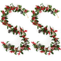 Blosmon Christmas Garland Decorations 2 Pcs 5.9Ft Artificial Red Berry Garland Christmas Leaves Pinecones Indoor Outdoor  for Fireplace Kitchen Door Party Holiday Decor