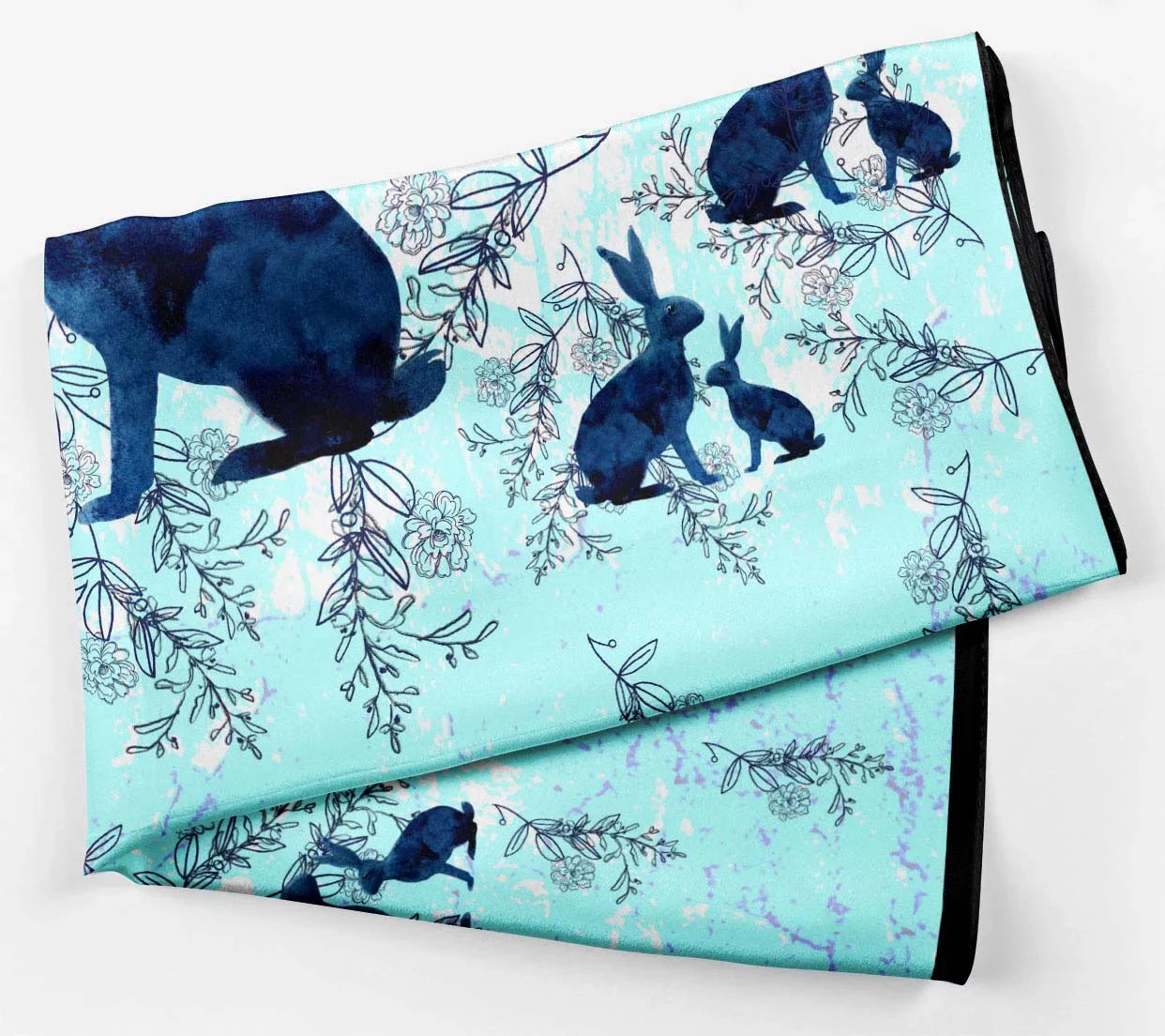 Phagun Blue Watercolor Bunny Watercolor Printed Square Pure SilkScarfFor Hair Neck Head Bandanas For Women