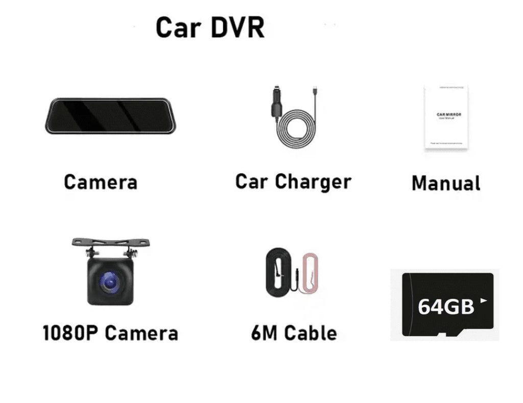 10” Mirror Dash Cam 1080P Touchscreen Dual Lens Front & Rear-View Night Vision 170° Wide Angle, Loop Recording -Sensor, Parking Monitoring Camera (64   Card included)