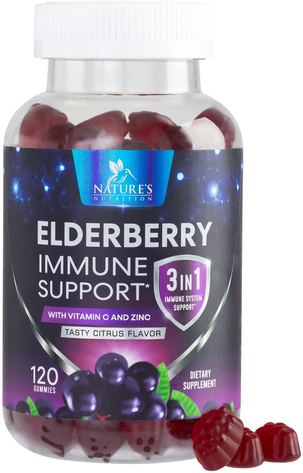 Nature's Sambucus Elderberry Gummies Immune Gummies with Vitamin  and Zinc, Immune Support Gummy Vitamin Supplement, Black Elderberry for Adults & Kids - Gluten Free Non- - 120 Gummies