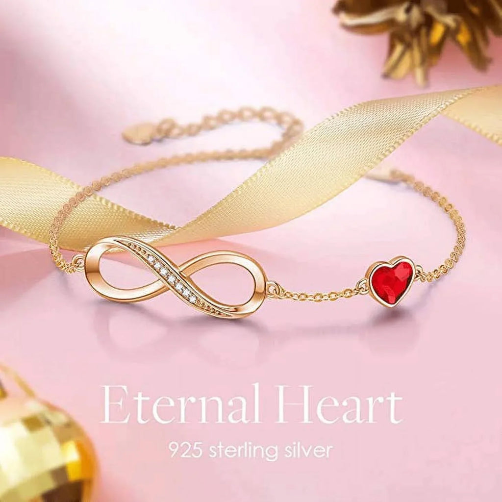 925 Sterling Silver Rose Gold Infinity Red Crystal Bracelet