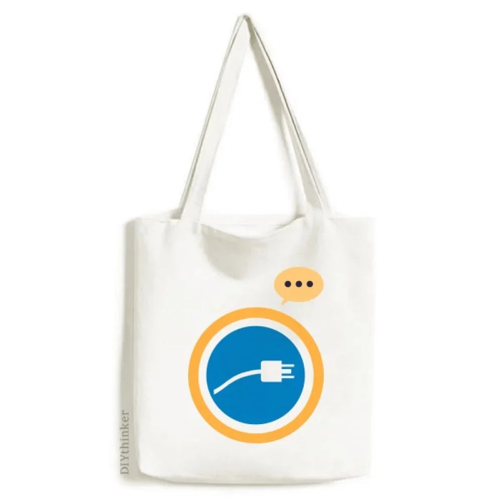 Blue Plug Cable Charging Cable Pattern Expression Sack Canvas Tote Shoulder Bag