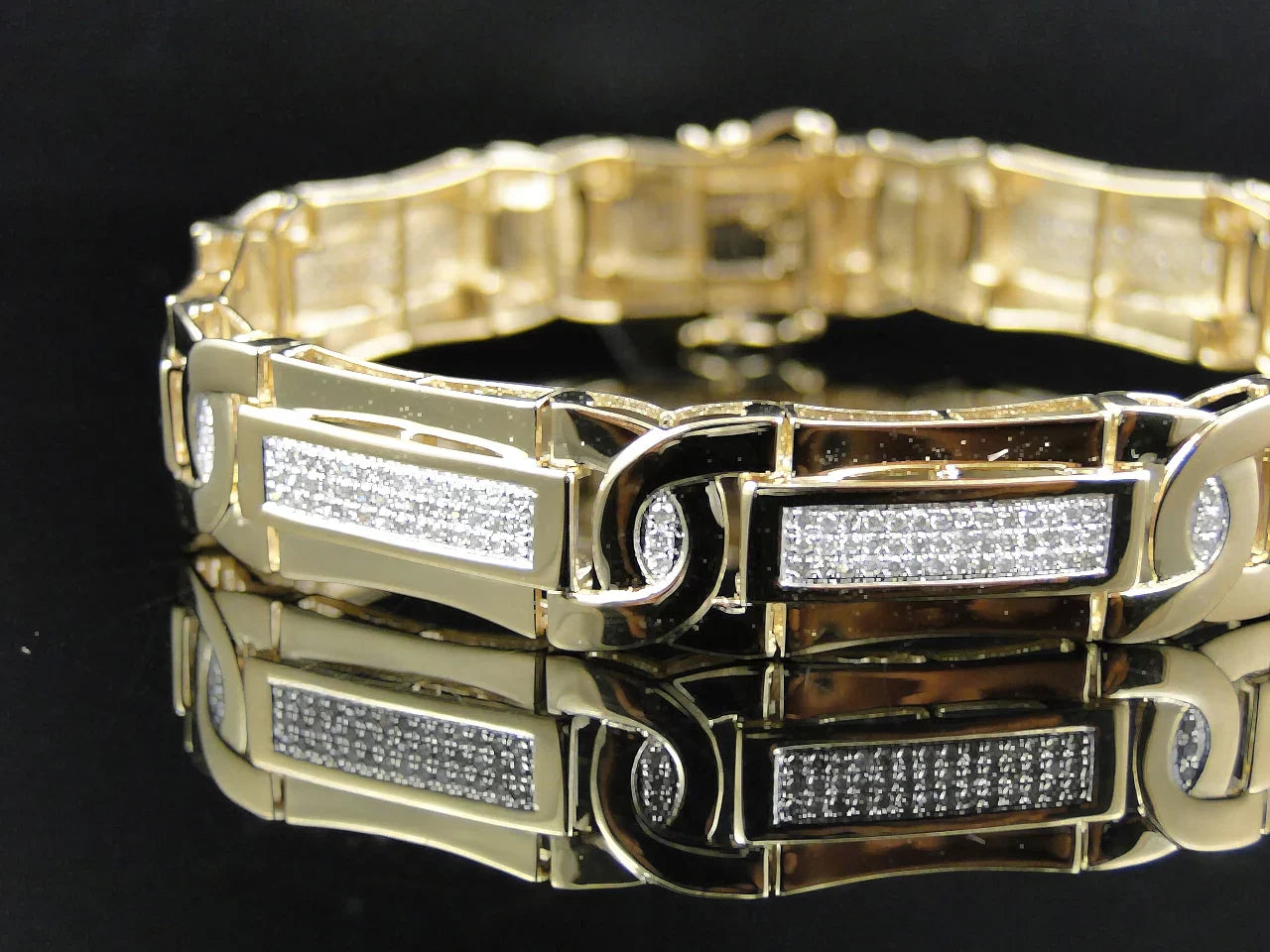 Mens Pave Set 14K Yellow Gold Round Cut Genuine Diamond 8.5 Inch Bracelet 3 Ct