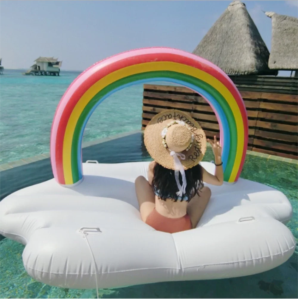 Giant Inflatable Pool Float Rainbow Island Summer Swimming Pool Beach Party Lounge Raft Decorations Toys for Adults Kids