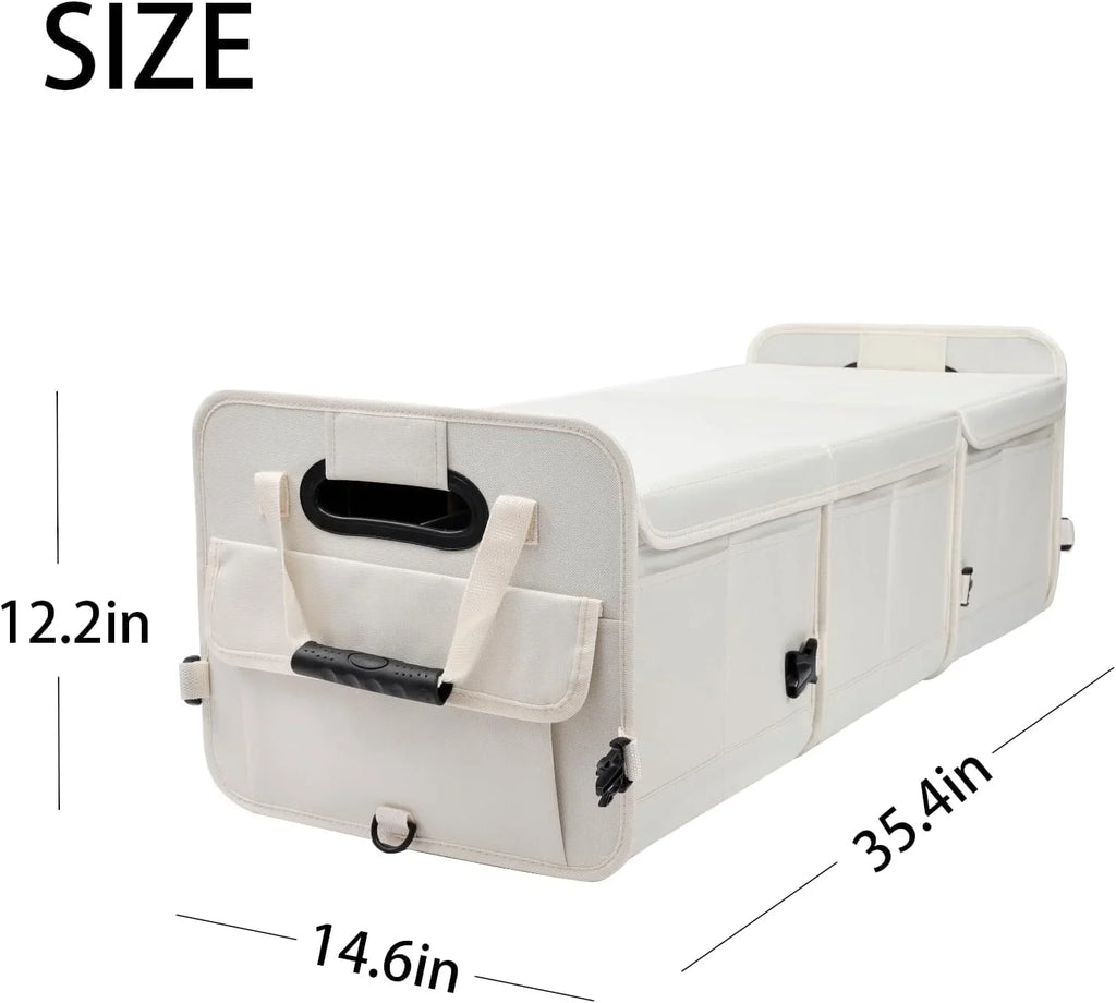 Glamor  Car Trunk Organizer with Lid Car Storage Organizer Collapsible Multi Compartment Adjustable Straps Car Organizer for , Truck, Sedan(Beige)