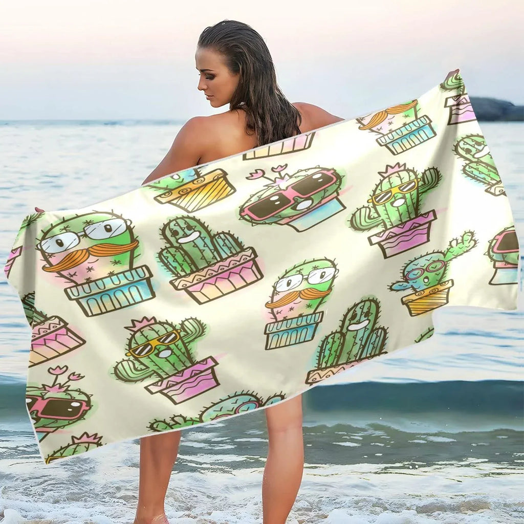 Bestwell Potted Cactus Beach Towel - Lightweight Compact Oversized Travel Towels - Super Absorbent Quick Dry Towel for Swimming Camping Holiday（132）