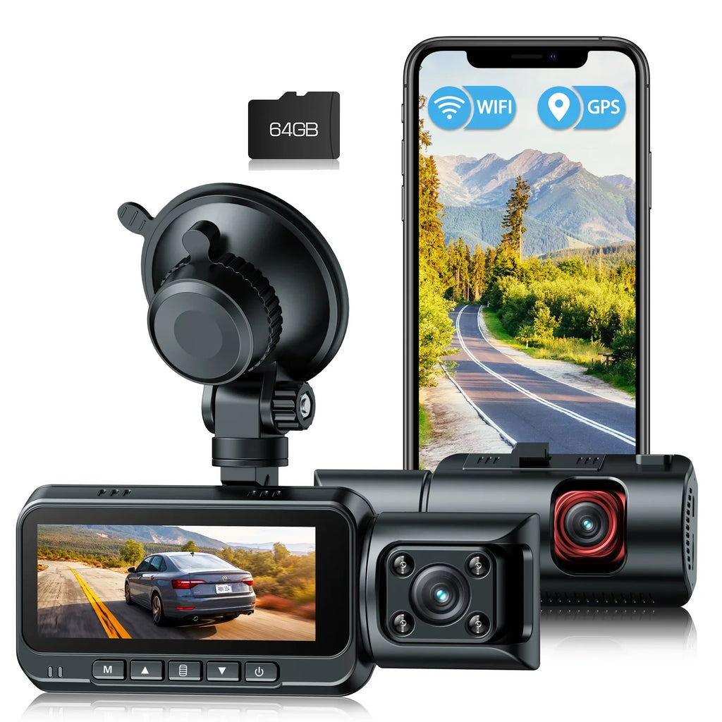 4K WiFi  Dash Cam,  Night Vision Dash Camera Front and Inside Car Camera with 64GB Card
