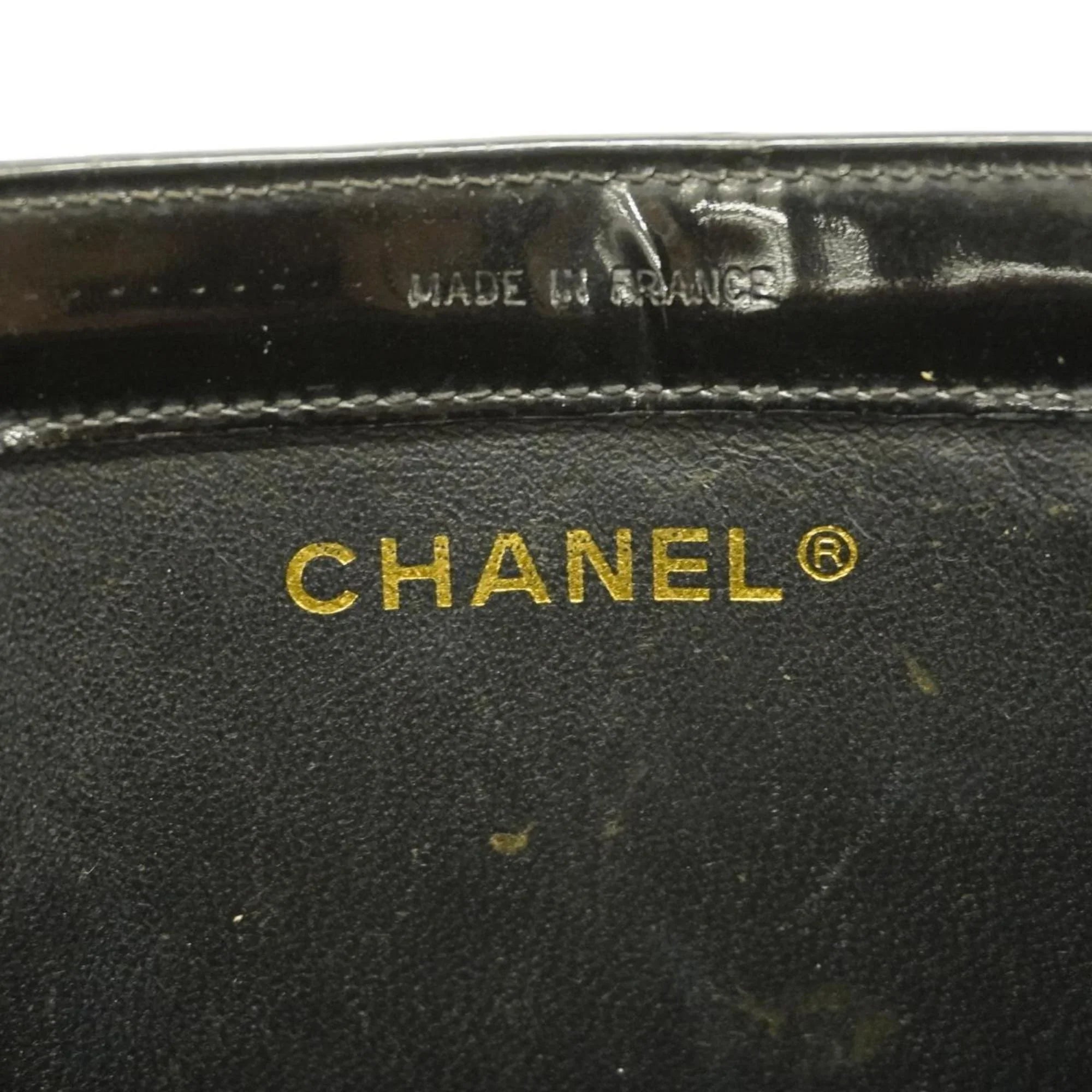 Pre-Owned Chanel Tote Bag Patent Leather Black Champagne Women's (Good)