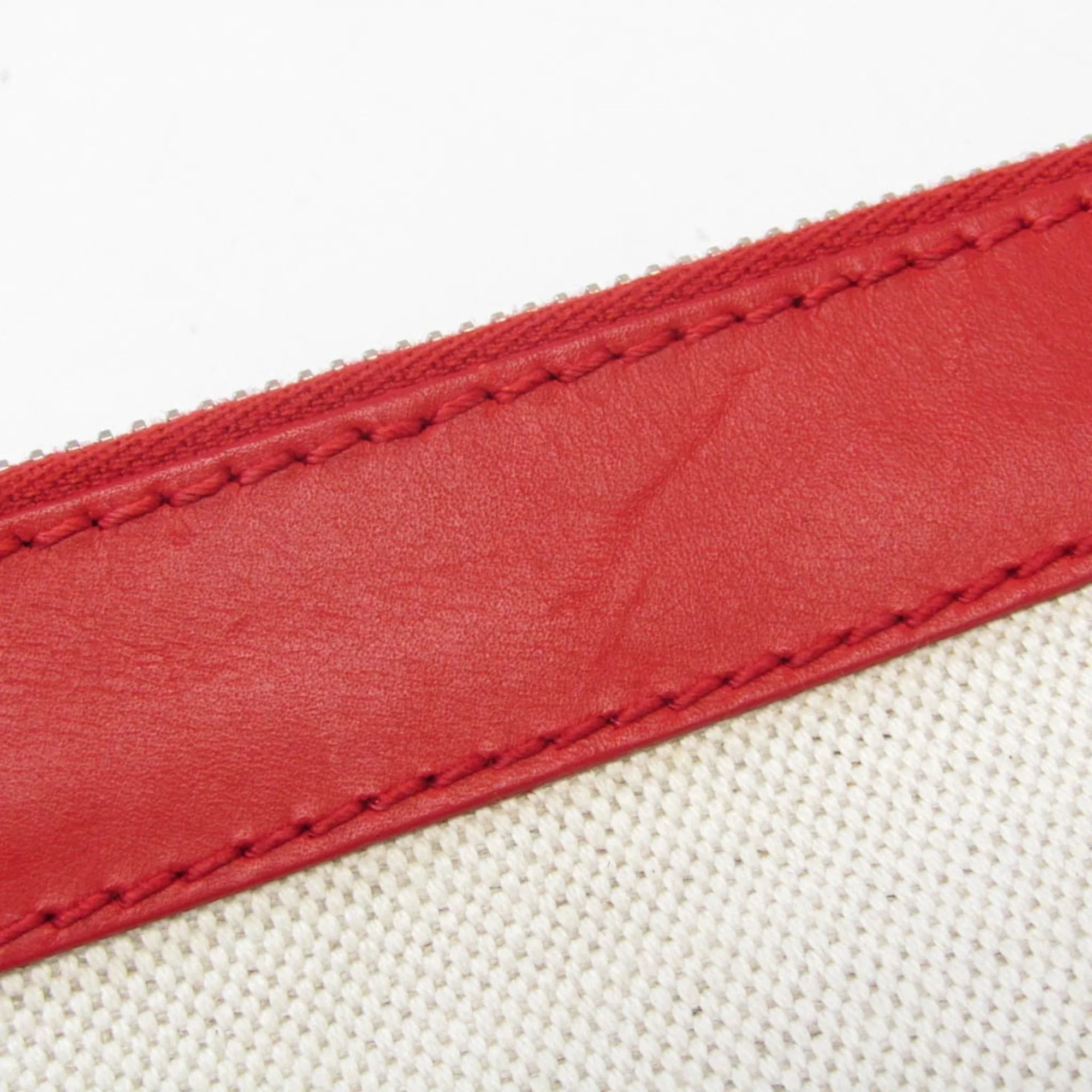 Pre-Owned Balenciaga 373840 Women's Leather,Canvas Clutch Bag,Pouch Beige,Red Color (Good)