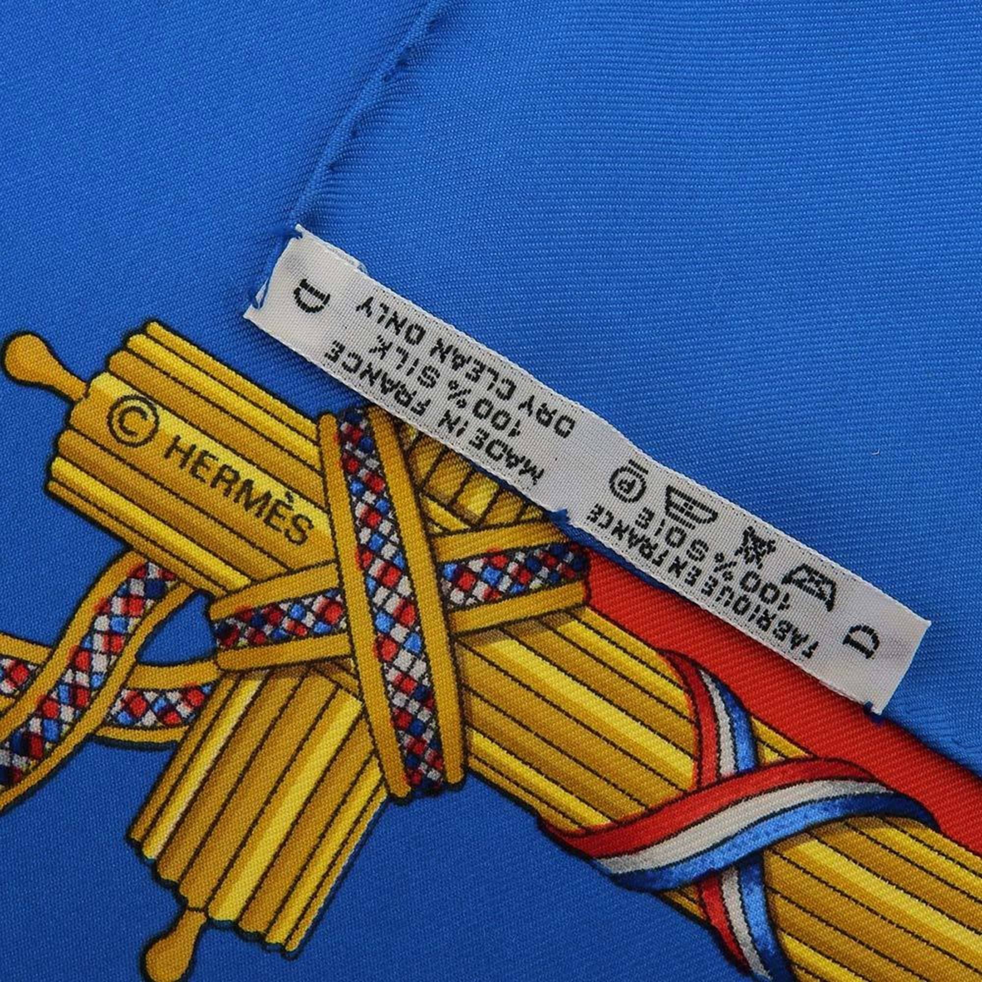 Pre-Owned Hermes Carre 90 Scarf Silk Blue Red Pattern Commemorating the French Revolution (Like New)