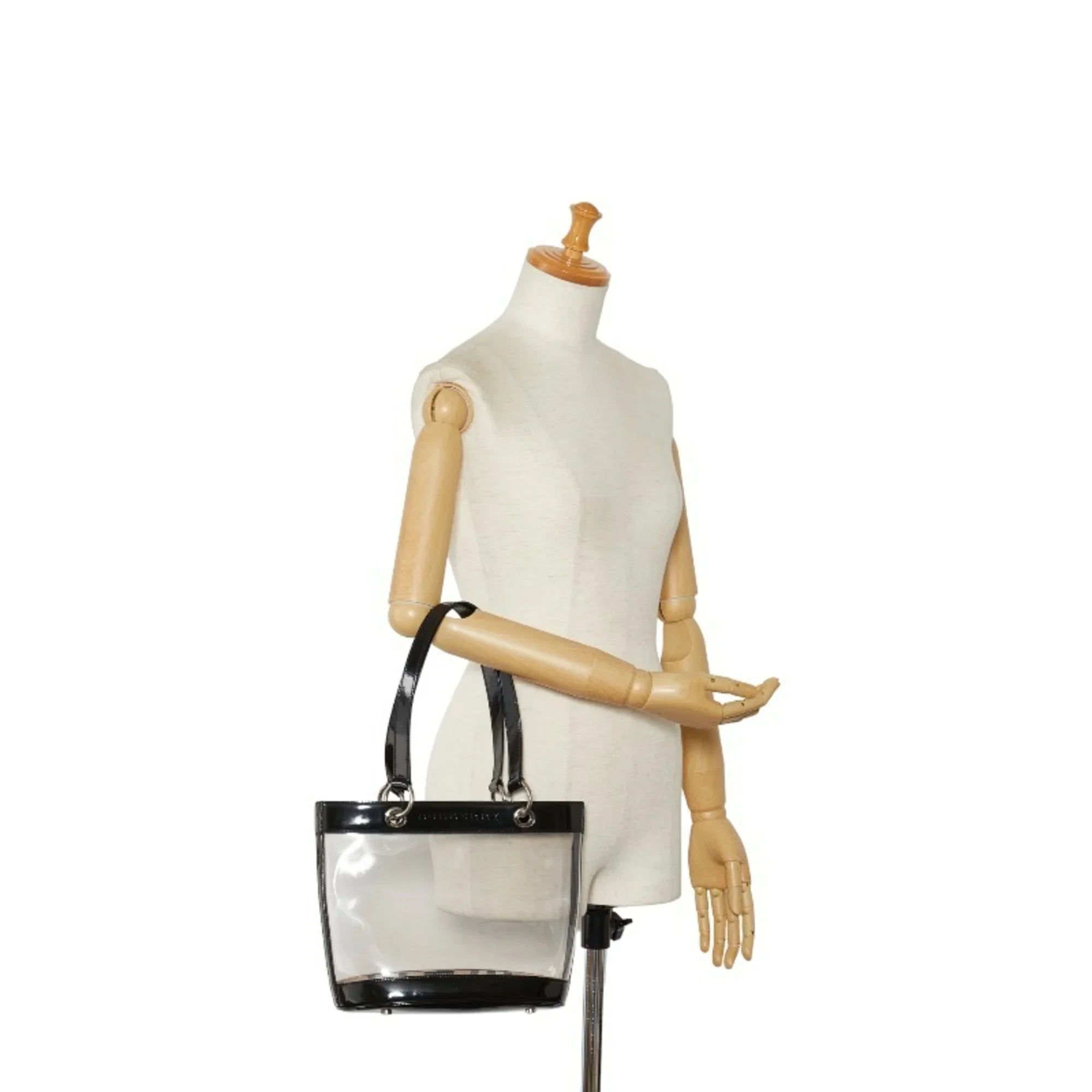 Pre-Owned Burberry Nova Check Embossed Clear Bag Handbag Tote Beige Black Vinyl Leather Canvas Ladies  (Good)