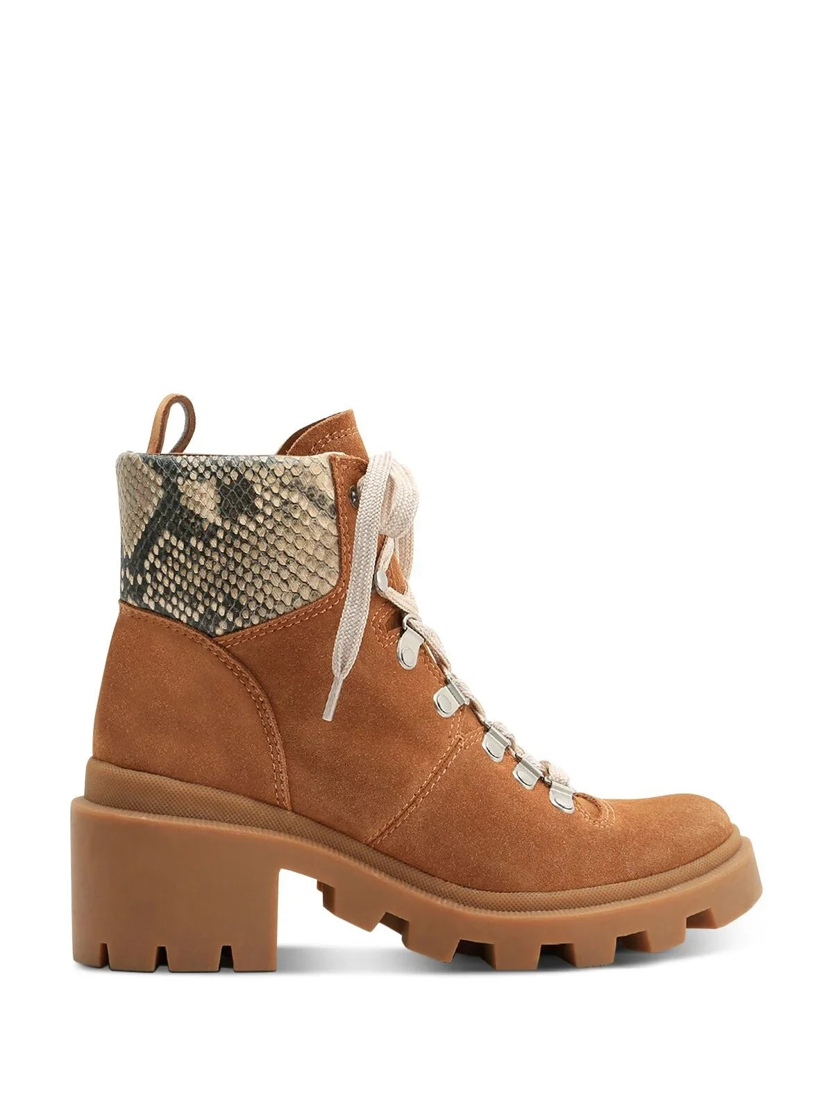 Womens Brown Snake 1" Platform Comfort Lug Sole Rubi Round Toe Block Heel Lace-Up Leather Hiking Boots 6