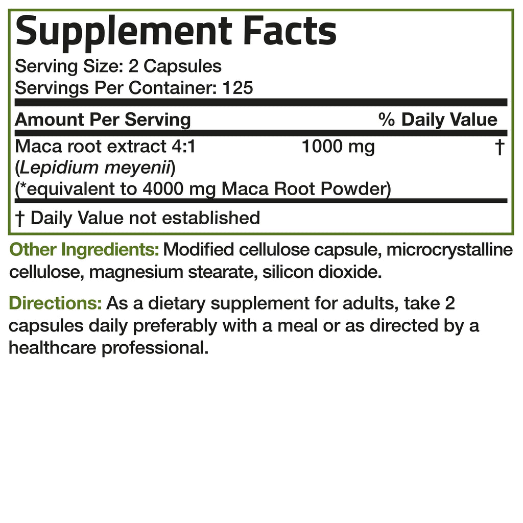 Bronson Maca Root Extra Strength 4000  per Serving, Lepidium Meyenii - Non-, 250 Vegetarian Capsules