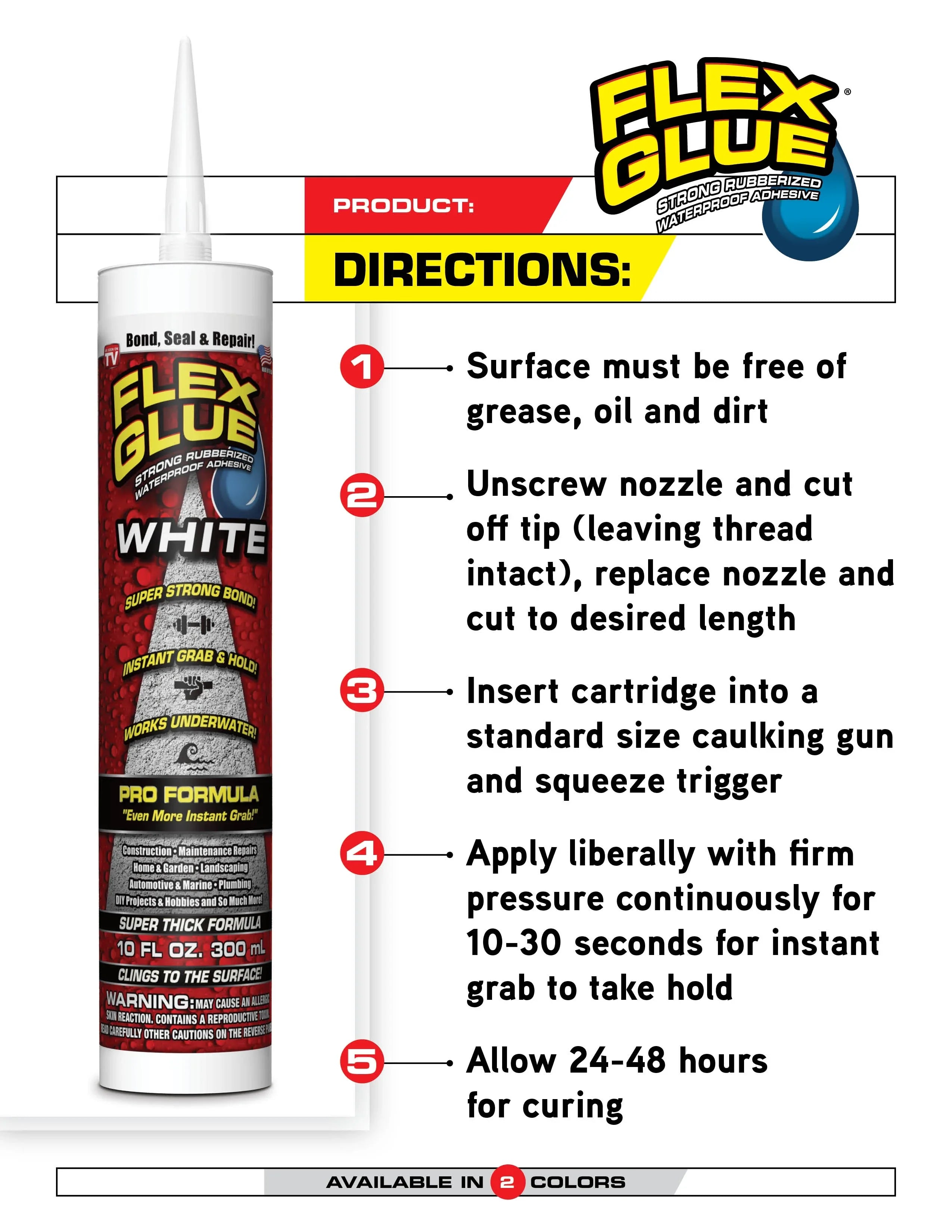 Flex Seal Family Of Products Flex Glue White Rubberized Waterproof Adhesive 10 Oz