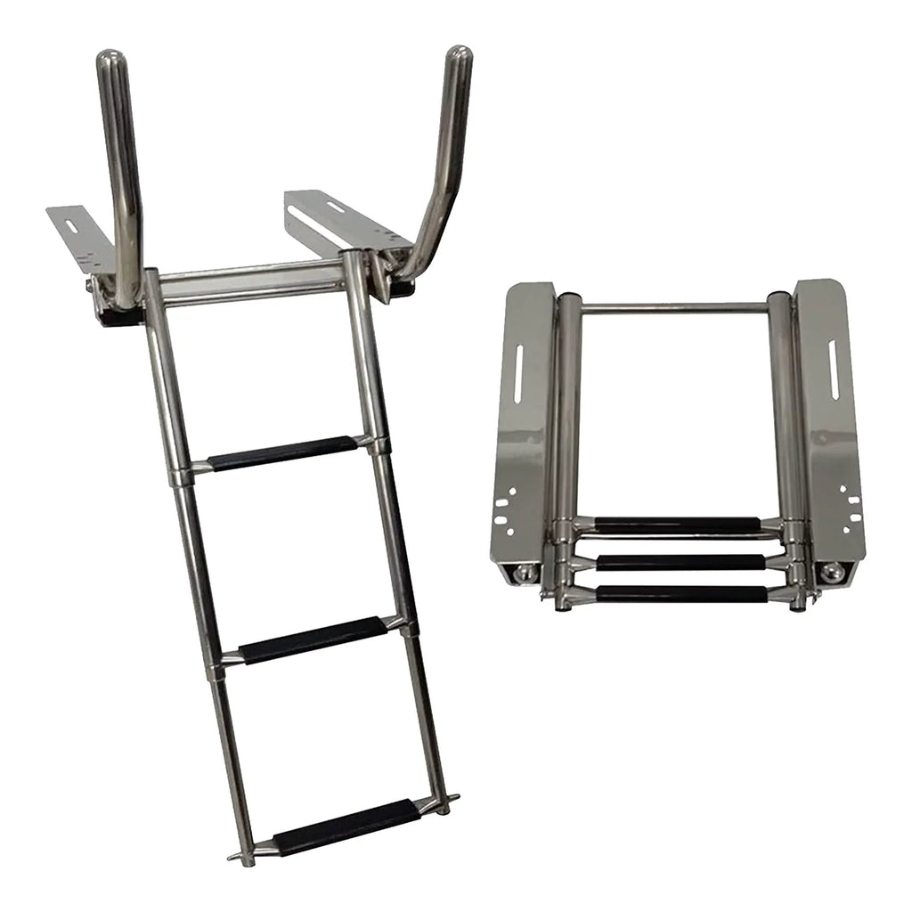 Marine City 316 Stainless Steel Under Platform telescoping Retractable Handrail 3 Steps Ladder for Boat Yacht