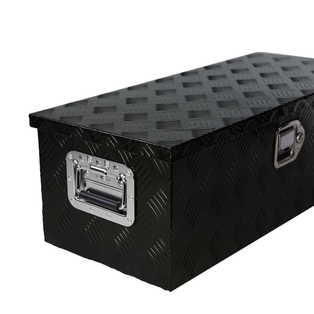 30" Heavy Duty Black Aluminum 5 Bar Tread Tool Box Truck Pickup Trailer Toolbox Underbody Storage+Lock+Keys