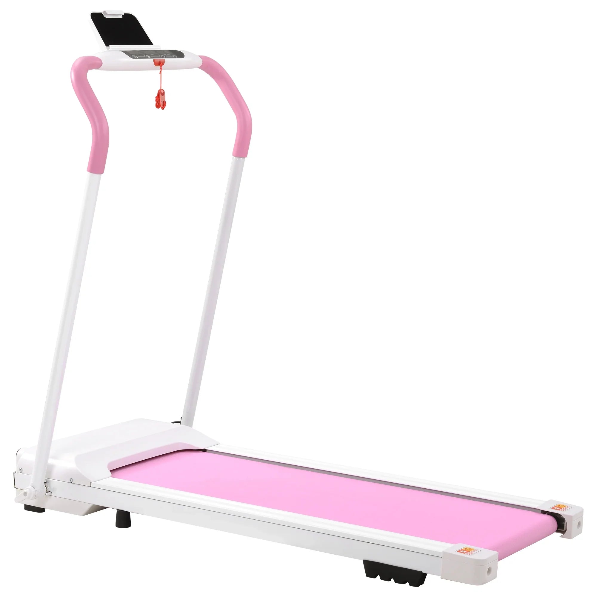 Treadmill Folding Treadmill for Home Portable Electric Motorized Treadmill Running Exercise Machine Compact Treadmill for Home Gym Fitness Workout Walking, No Installation Required, White&Pi