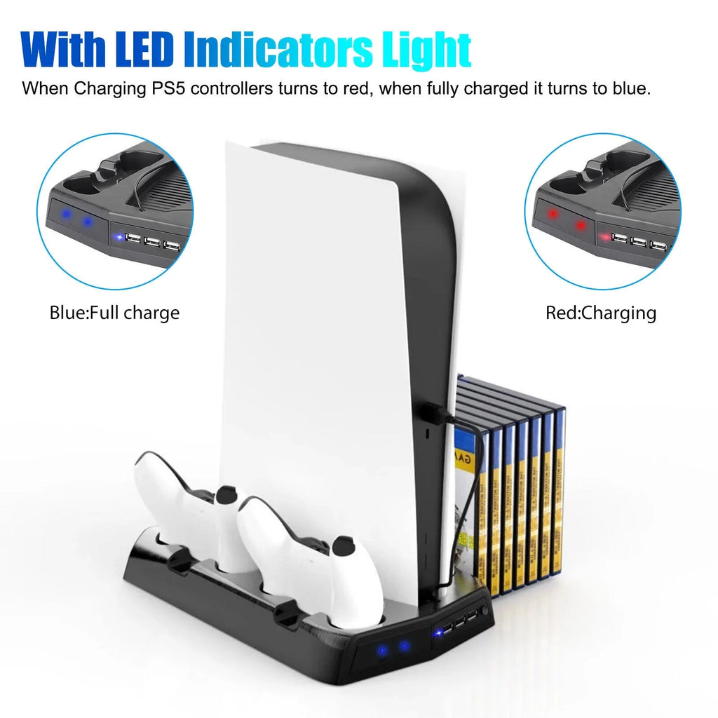 Charging Dock For  Controller w/Console Stand Cooling Fans 14 Games Disk Slot