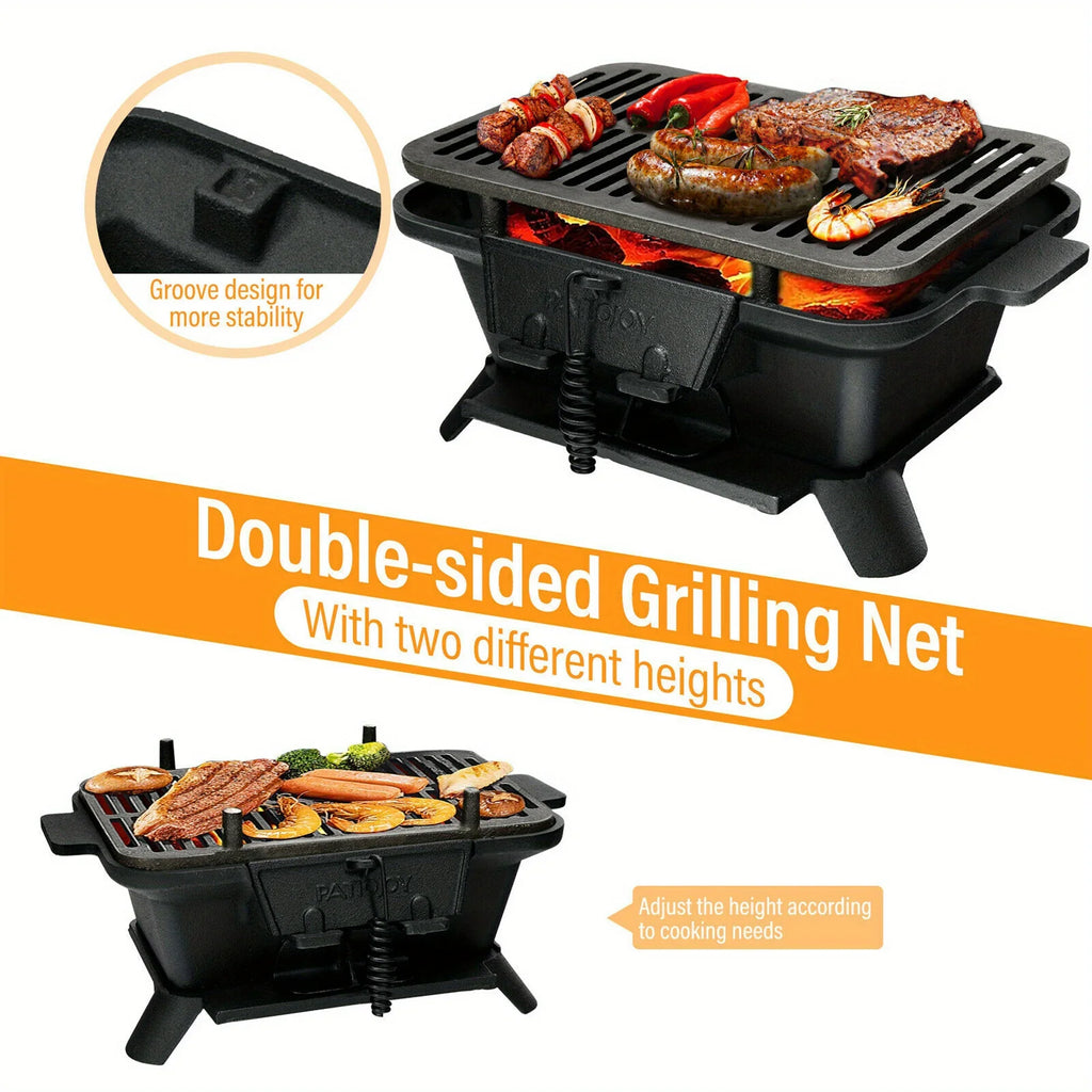 Heavy Duty Cast Iron Charcoal Grill Tabletop  Grill Stove for Camping Picnic