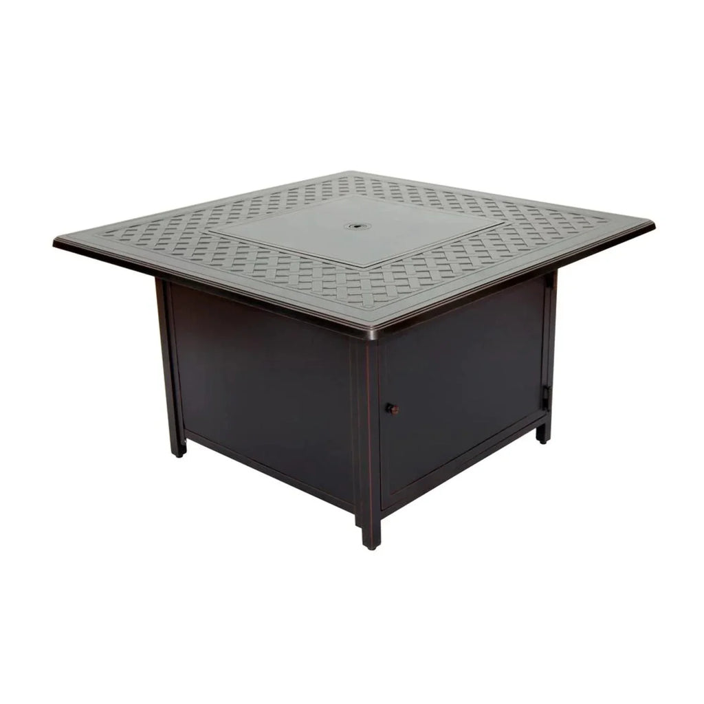 Alfresco Home Heron 42" Square Aluminum Gas Fire Pit Chat Table in Topaz Gray