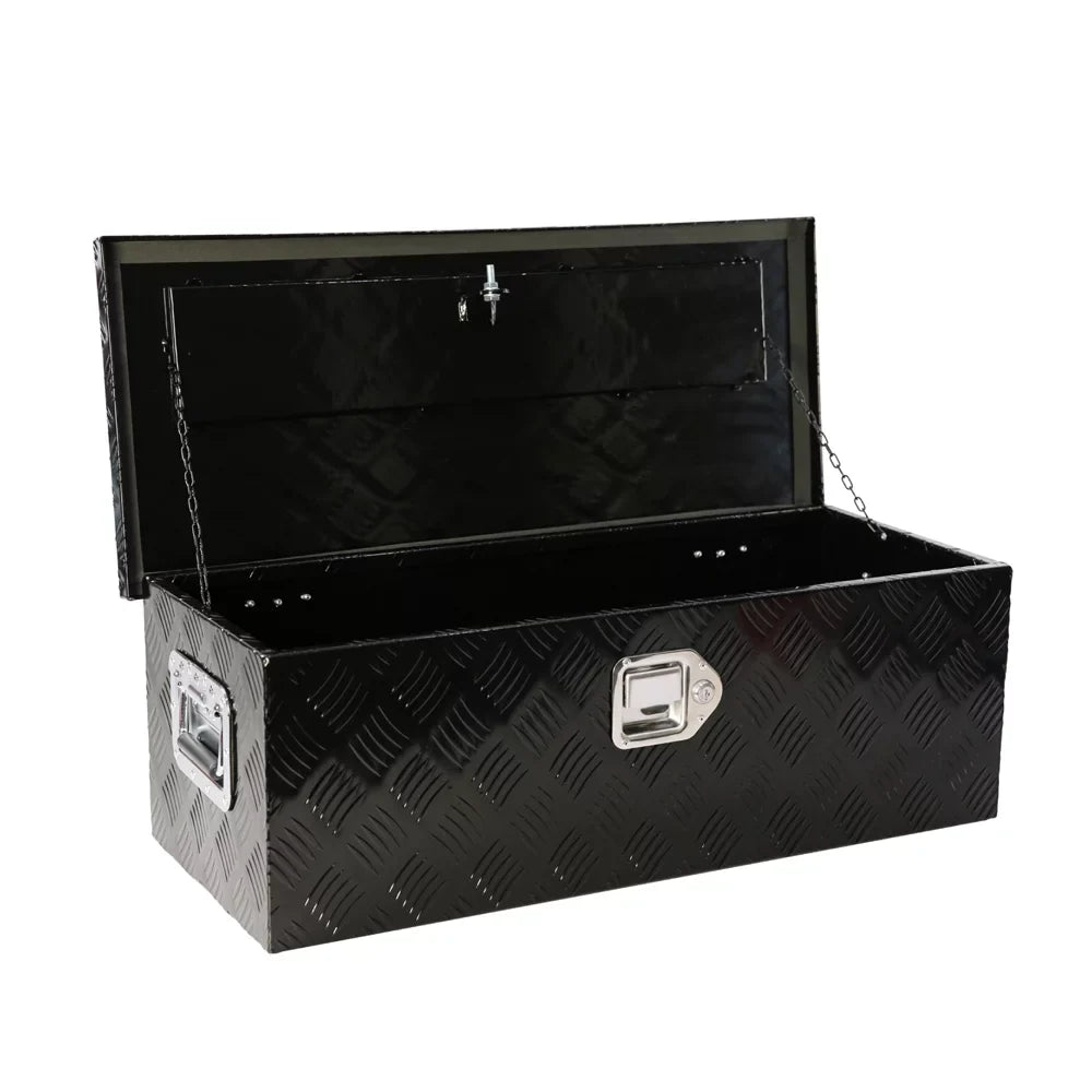 30" Heavy Duty Black Aluminum 5 Bar Tread Tool Box Truck Pickup Trailer Toolbox Underbody Storage+Lock+Keys