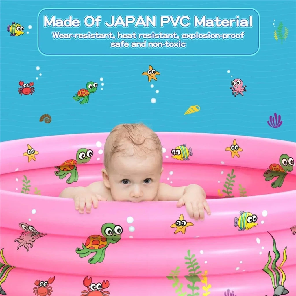 Inflatable Baby Pool,Swimming Pool for Kids,Toddler 3 Rings Blow Up  Round Padding Pool for Babies Outside Family 51"x13" (Pink)